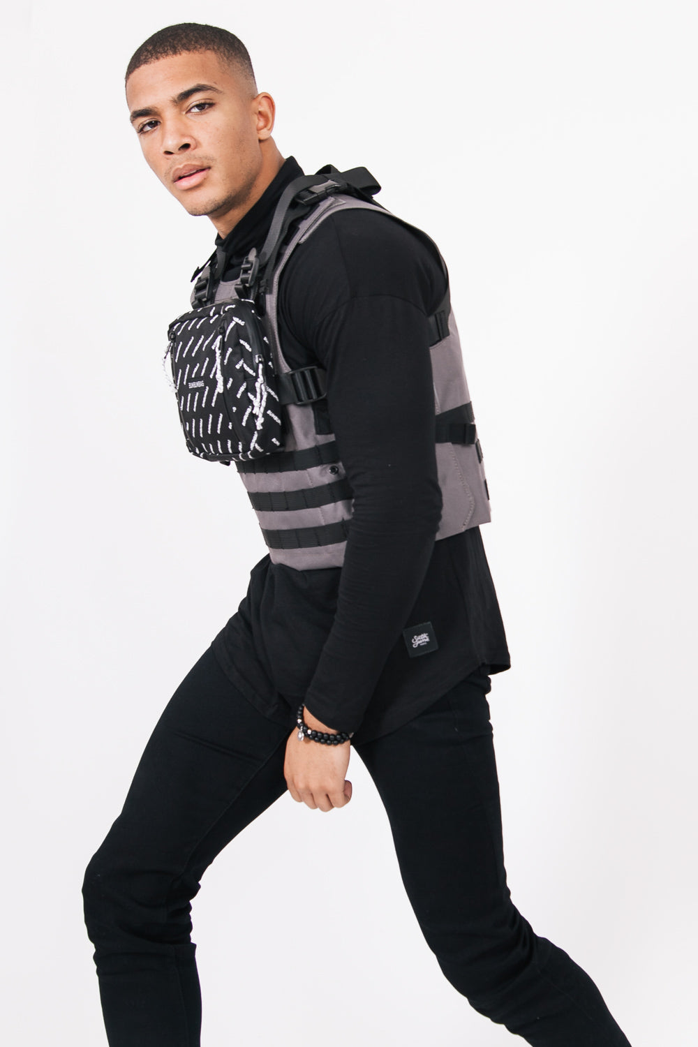 BumBumBag - Petit sac poitrine logomania zips noir