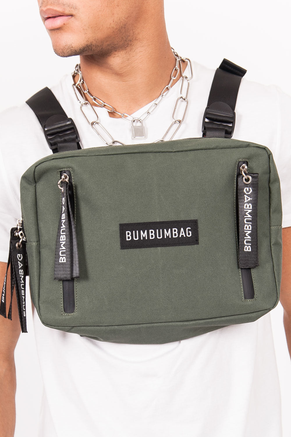 BumBumBag - Sac poitrine texte zips vert