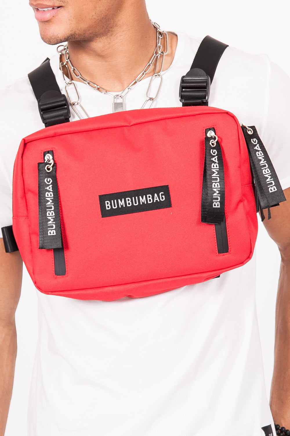 BumBumBag - Sac poitrine texte zips rouge