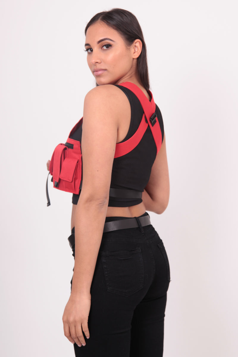 BumBumBag - Sac poitrine multipoches texte rouge