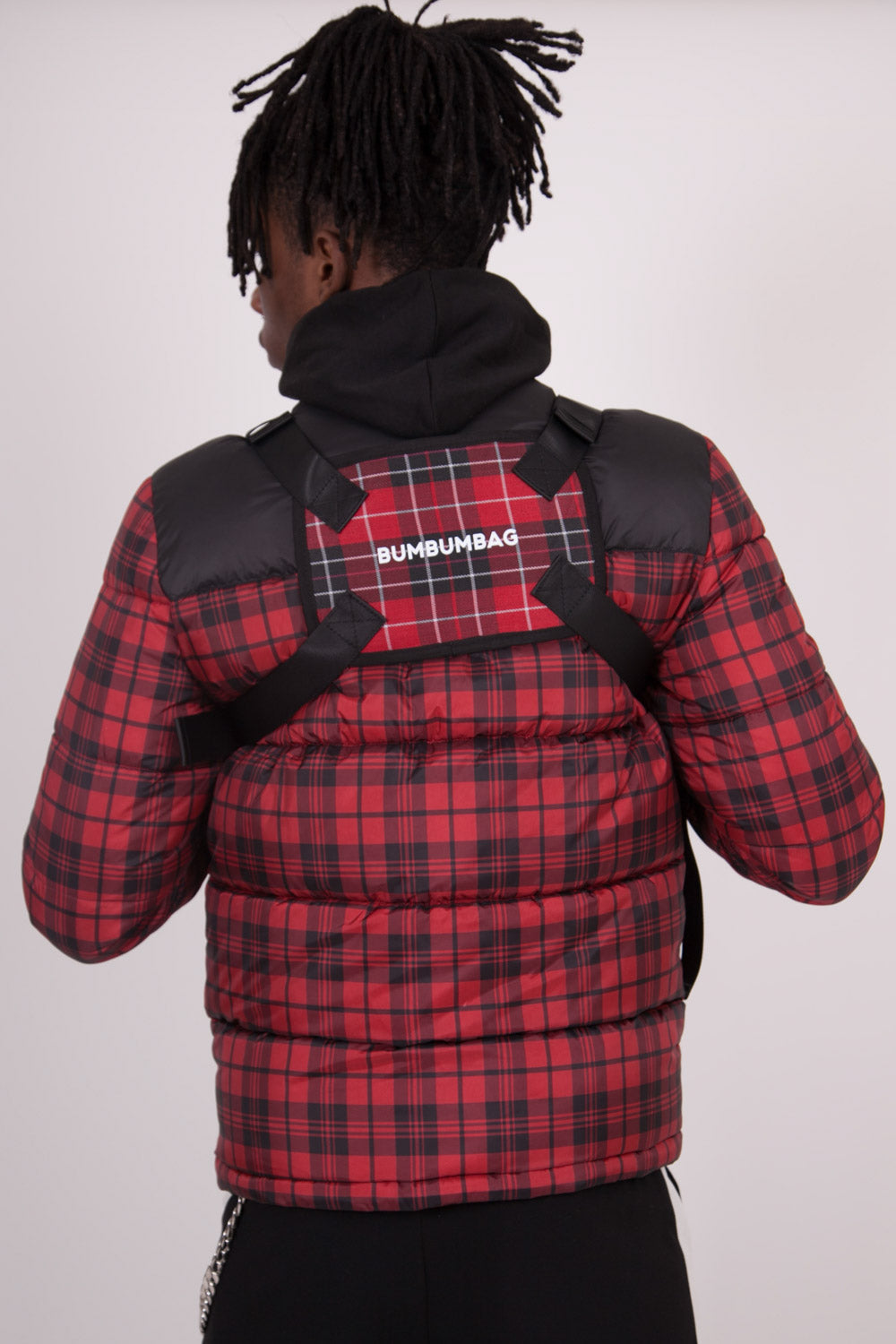 BumBumBag - Petit sac poitrine tartan zips rouge