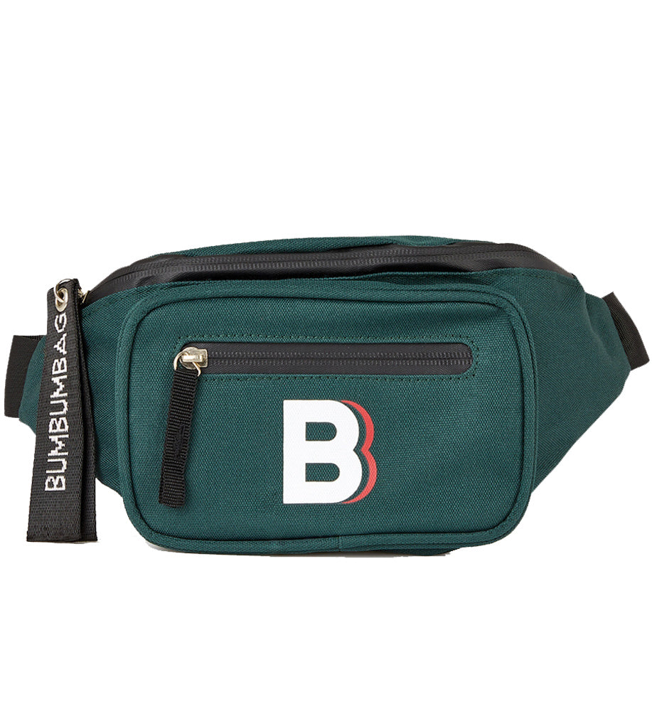 BumBumBag - Sac banane logo double zips vert sapin