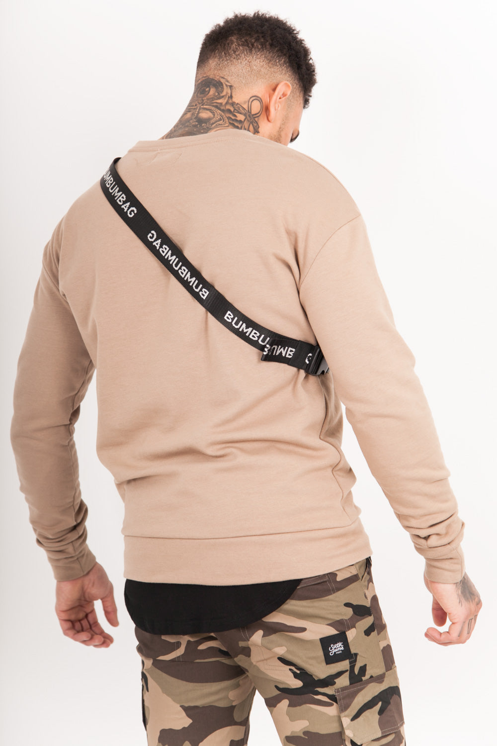 BumBumBag - Sac banane texte double zips blanc