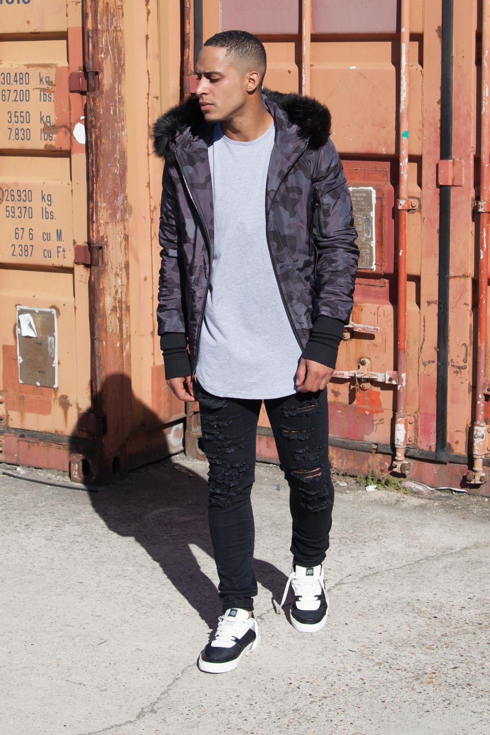 Sixth June - Bomber camouflage capuche fourrure noir M2024CJA