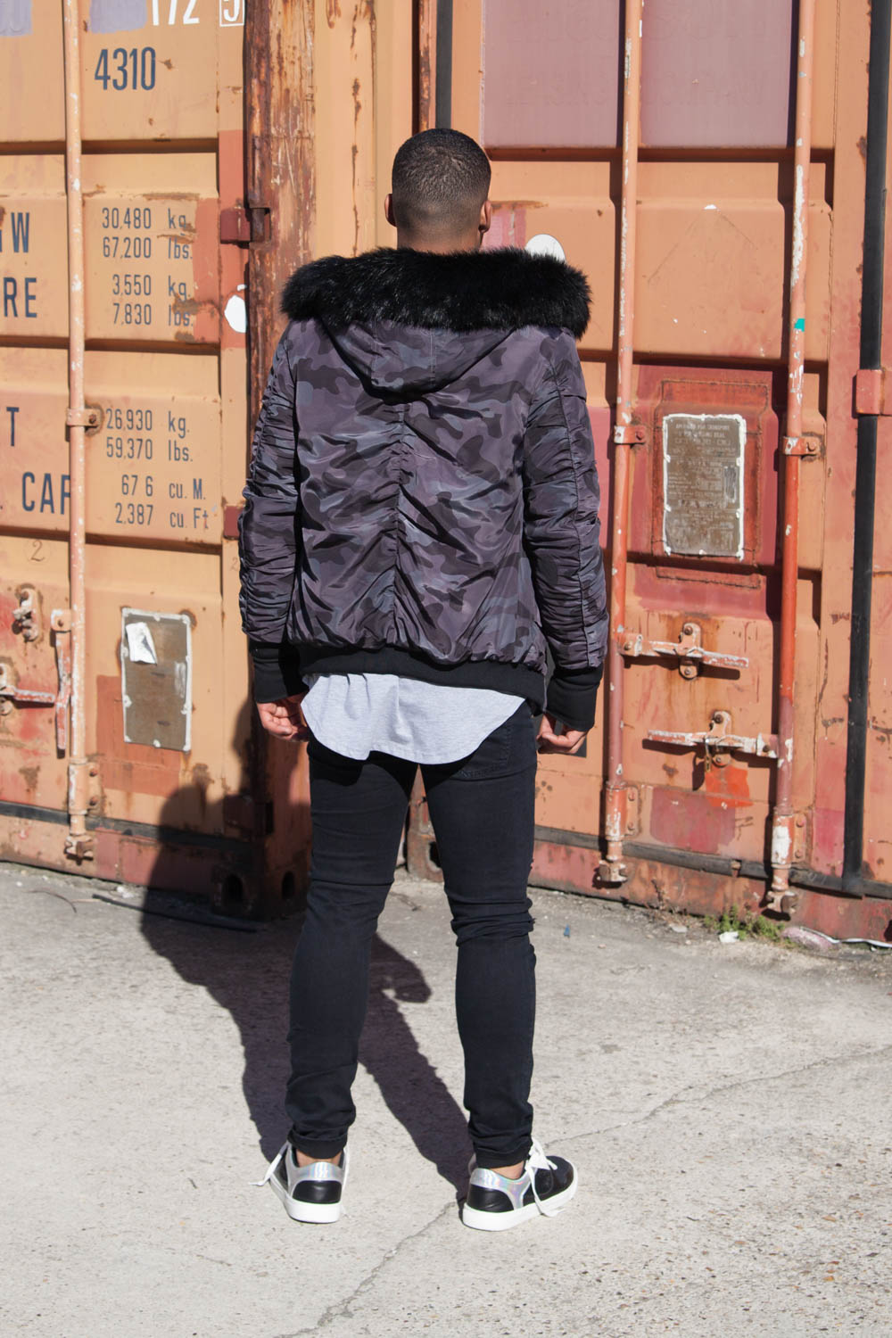 Sixth June - Bomber camouflage capuche fourrure noir M2024CJA