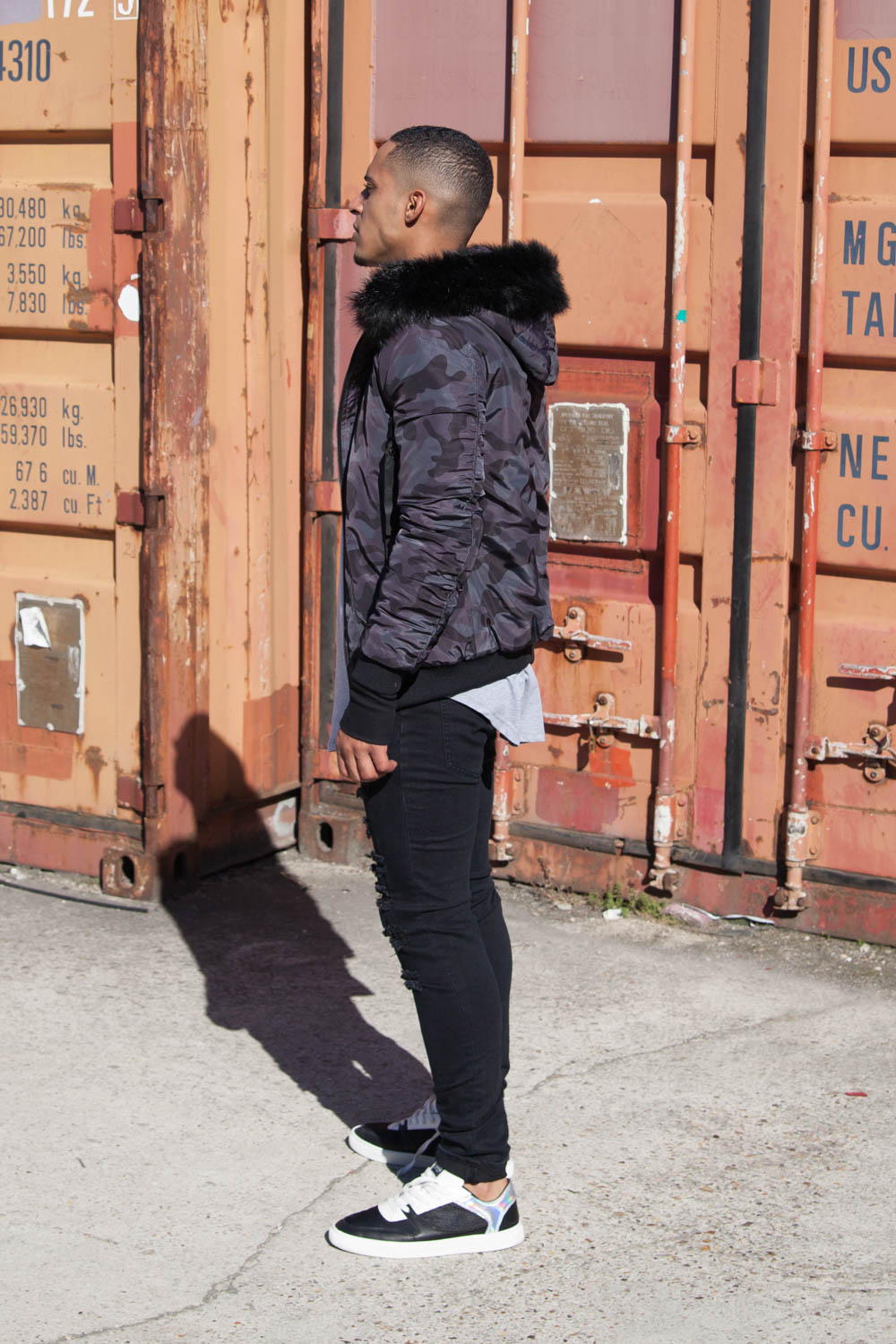 Sixth June - Bomber camouflage capuche fourrure noir M2024CJA