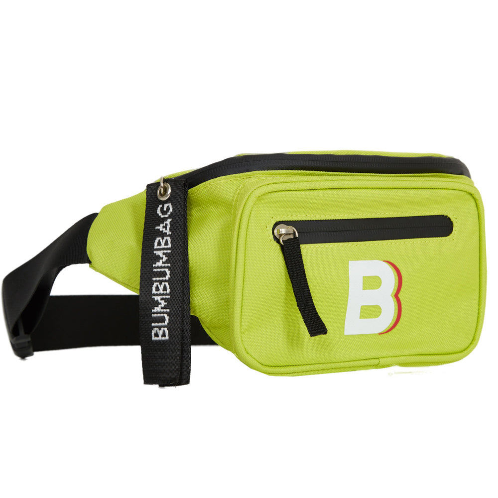 BumBumBag - Sac banane logo double zips vert fluo