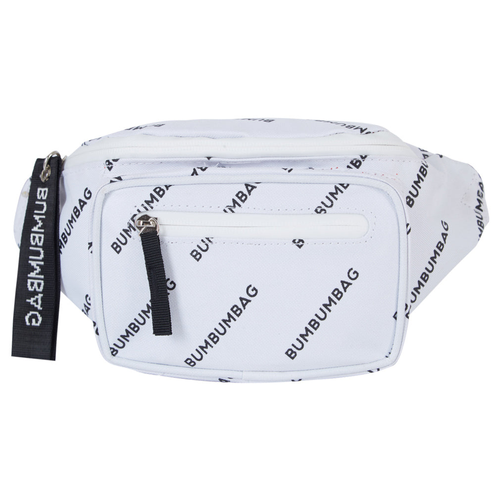 BumBumBag - Sac banane logomania double zips blanc