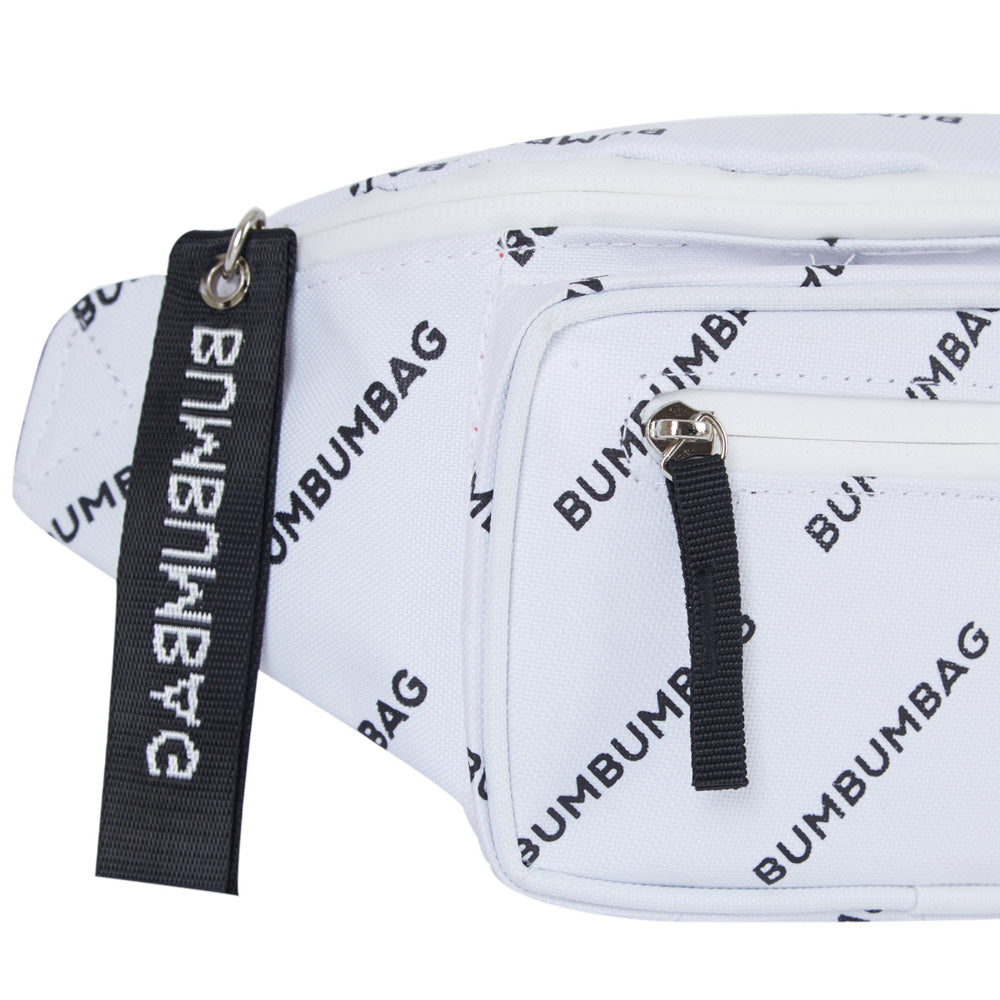 BumBumBag - Sac banane logomania double zips blanc
