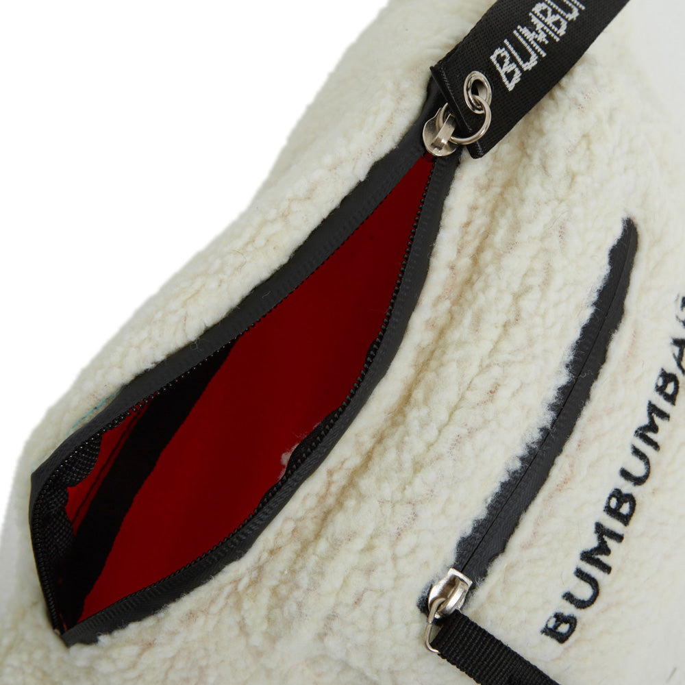 BumBumBag - Sac banane sherpa texte double zips beige