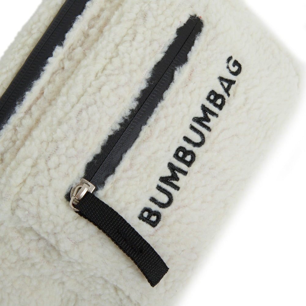 BumBumBag - Sac banane sherpa texte double zips beige