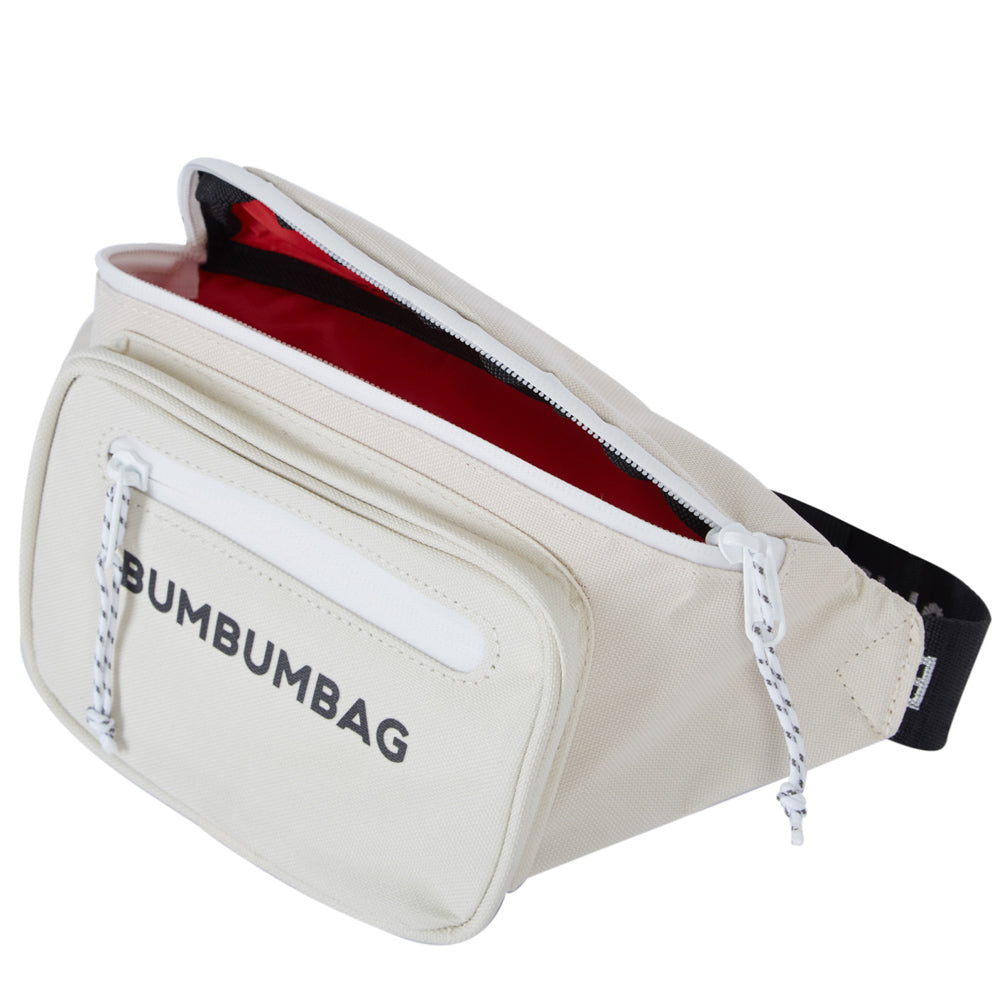 BumBumBag - Sac banane texte double zips blanc