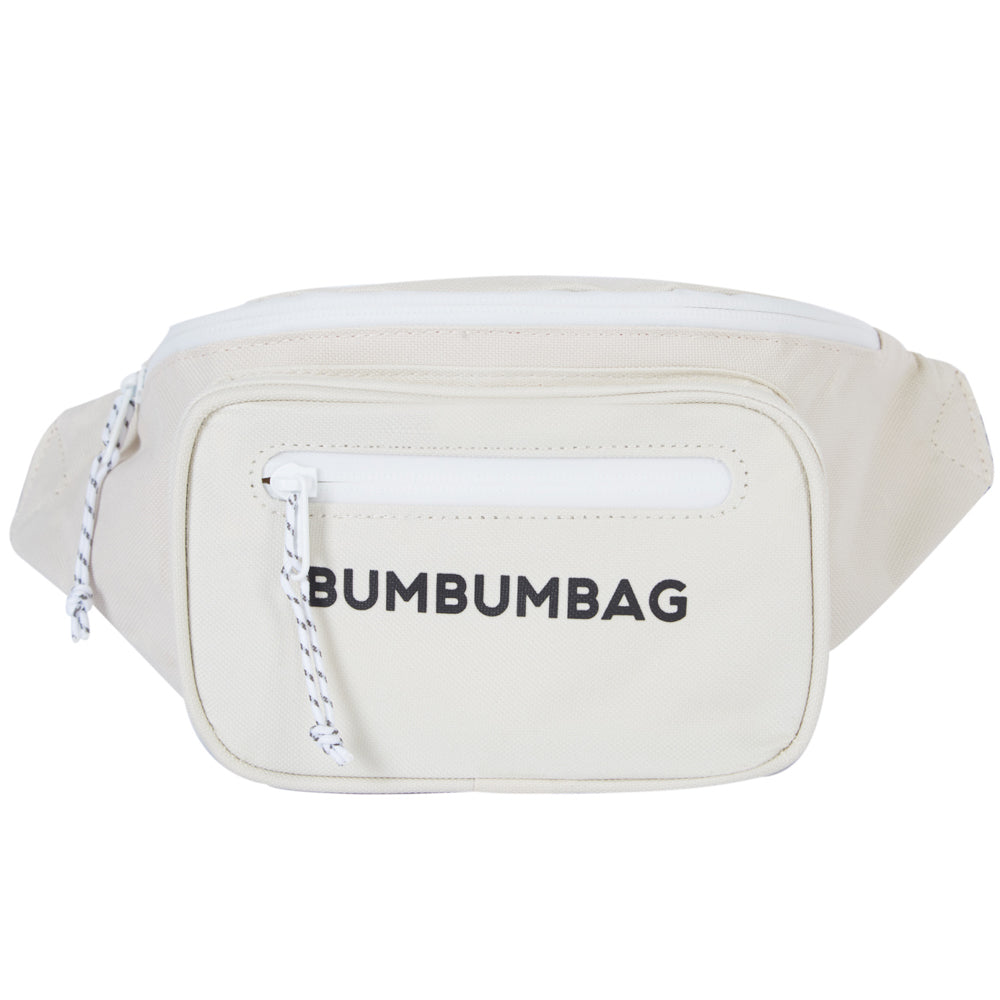 BumBumBag - Sac banane texte double zips blanc