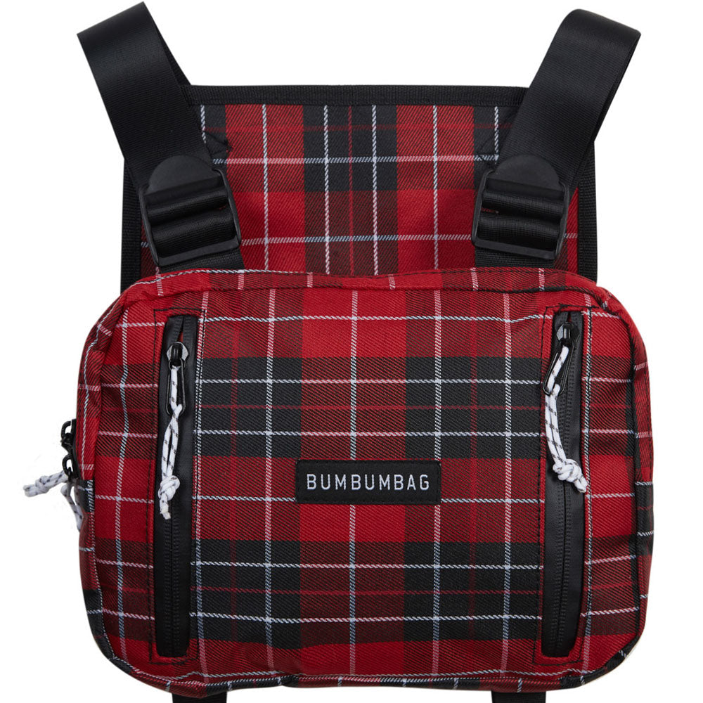 BumBumBag - Petit sac poitrine tartan zips rouge