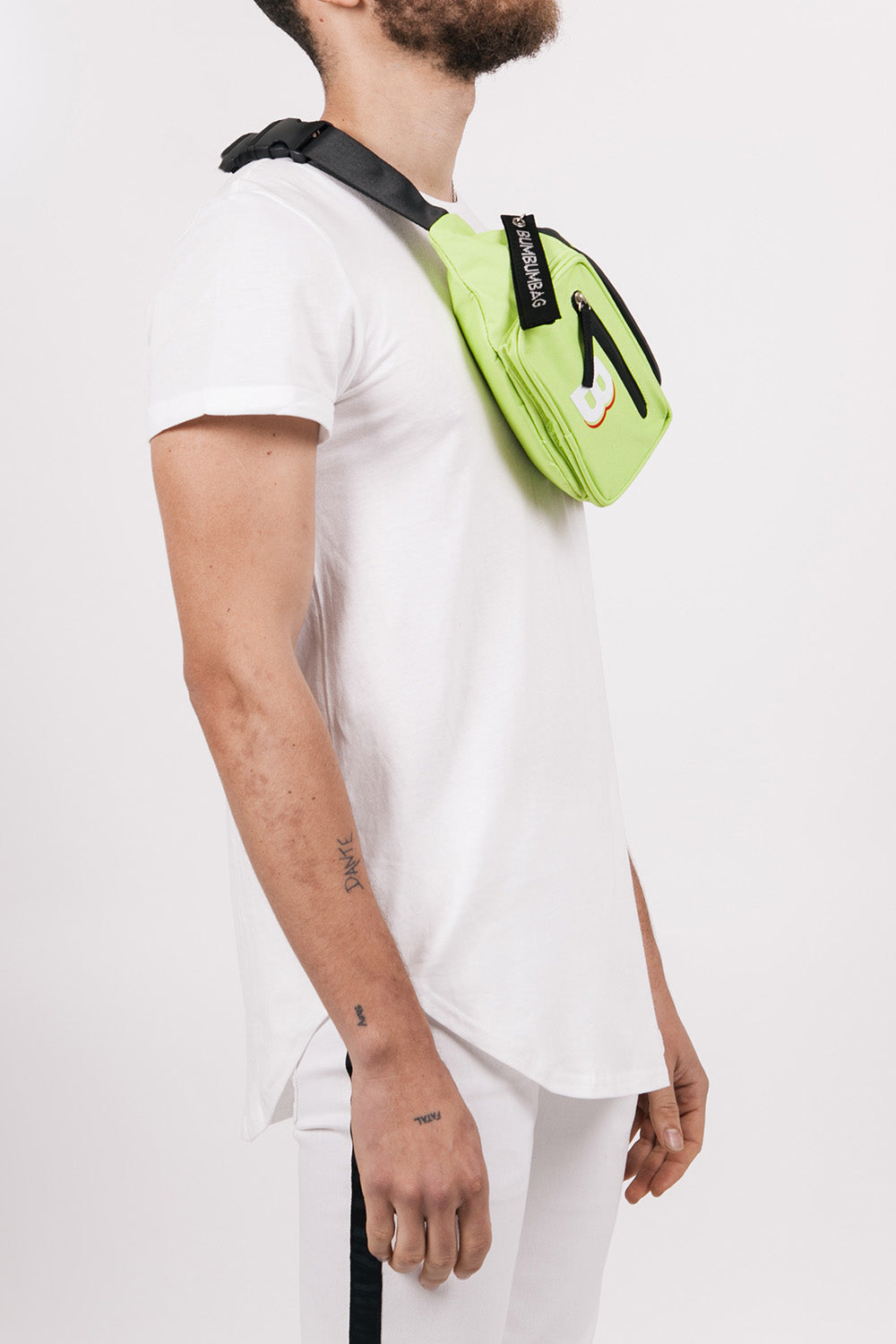 BumBumBag - Sac banane logo double zips vert fluo