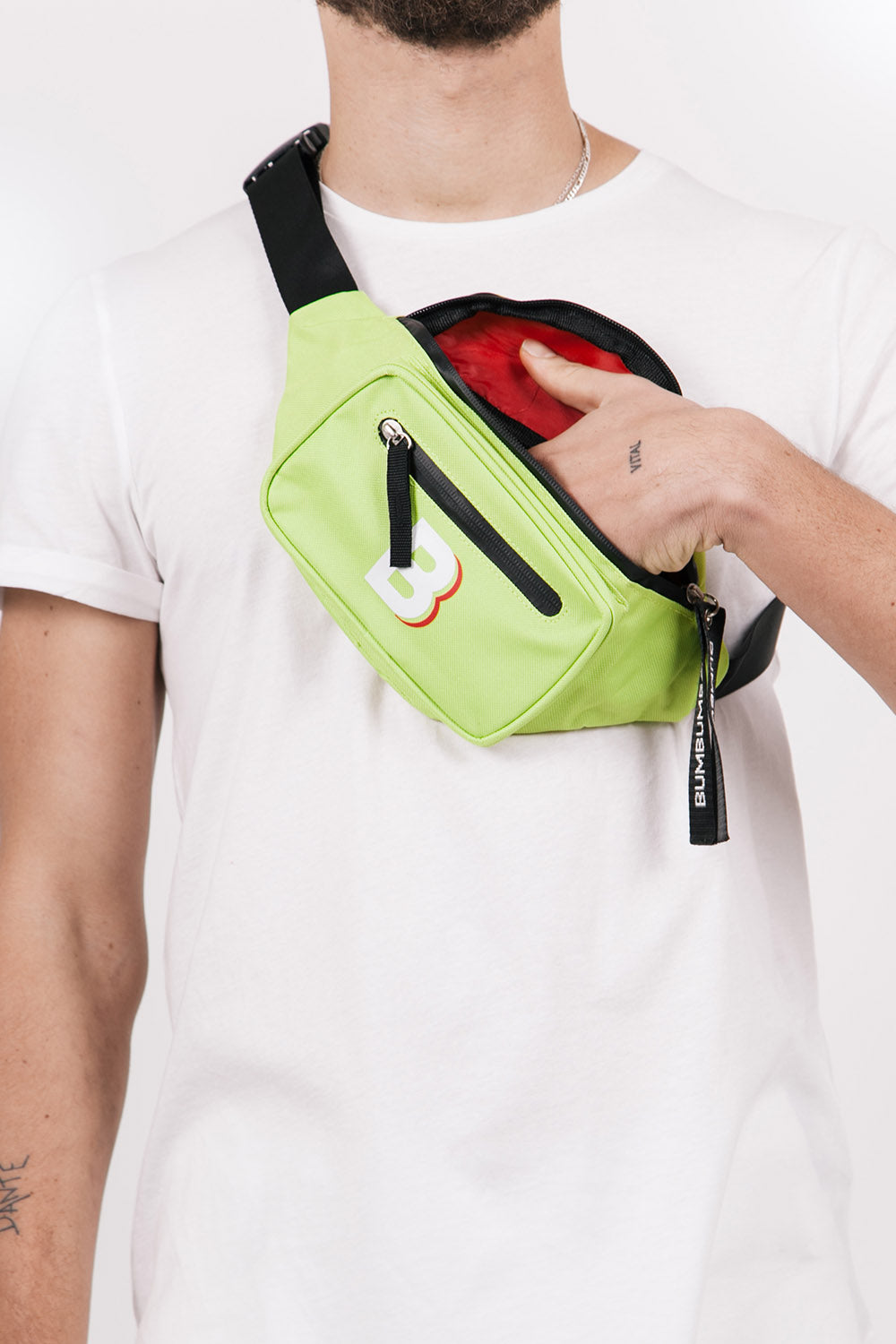 BumBumBag - Sac banane logo double zips vert fluo