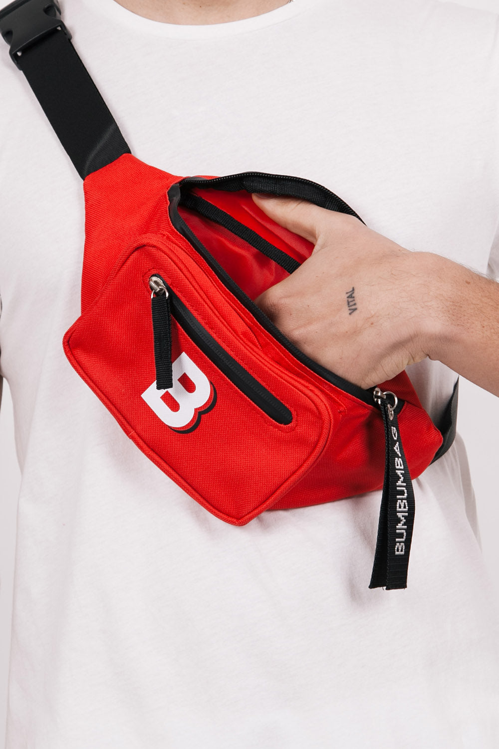 BumBumBag - Sac banane logo double zips rouge