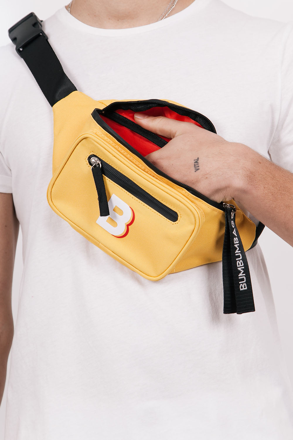BumBumBag - Sac banane logo double zips jaune