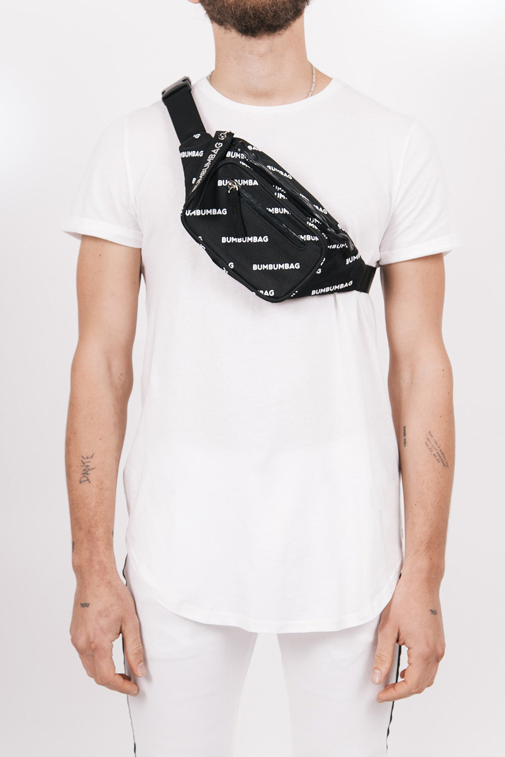 BumBumBag - Sac banane logomania double zips noir