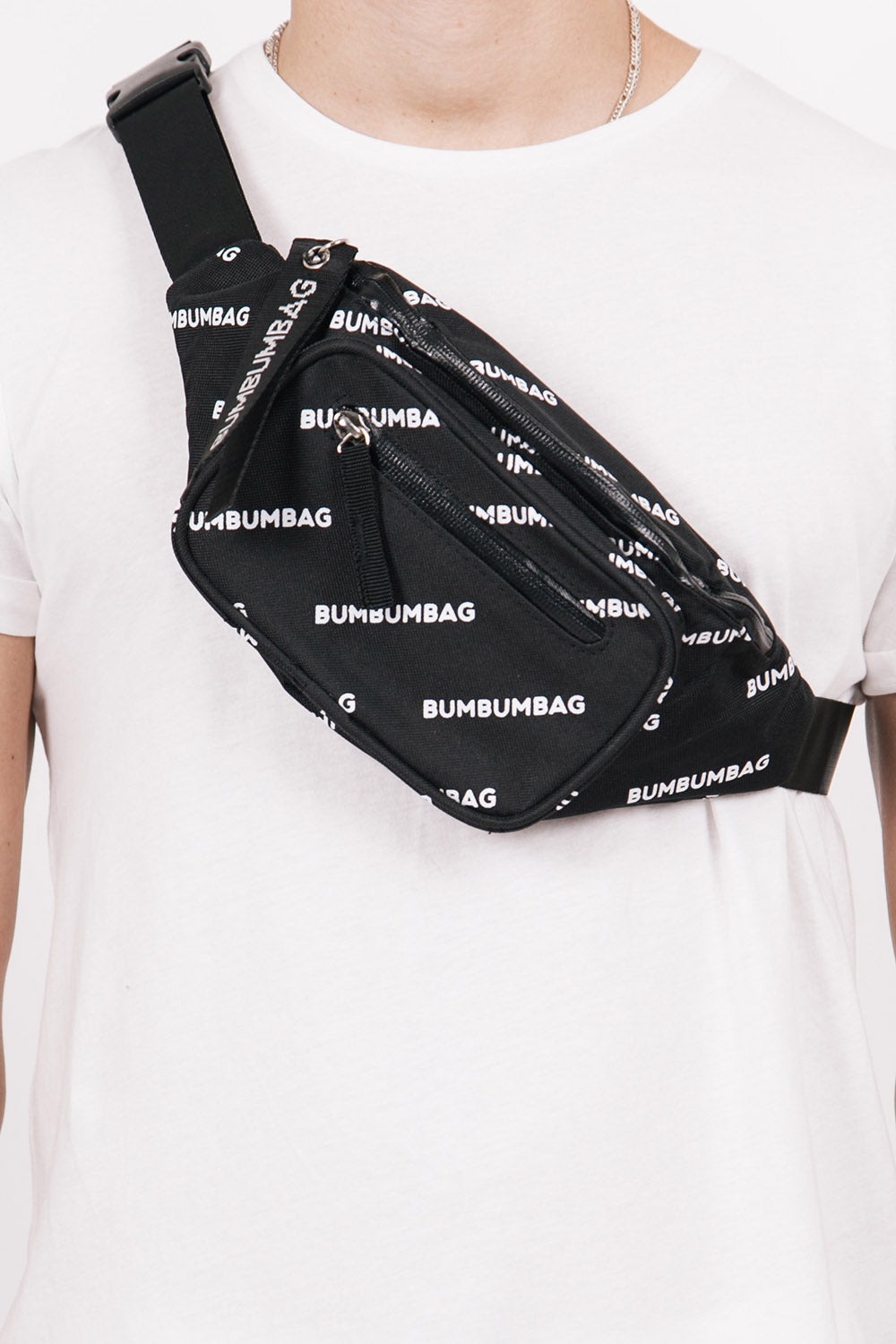 BumBumBag - Sac banane logomania double zips noir