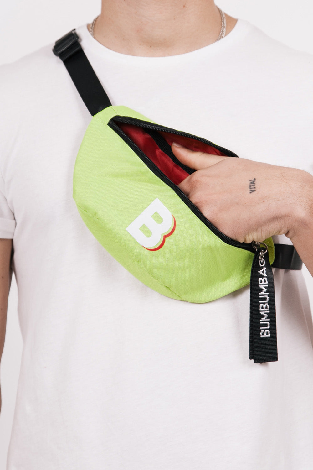 BumBumBag - Sac banane logo zip vert fluo