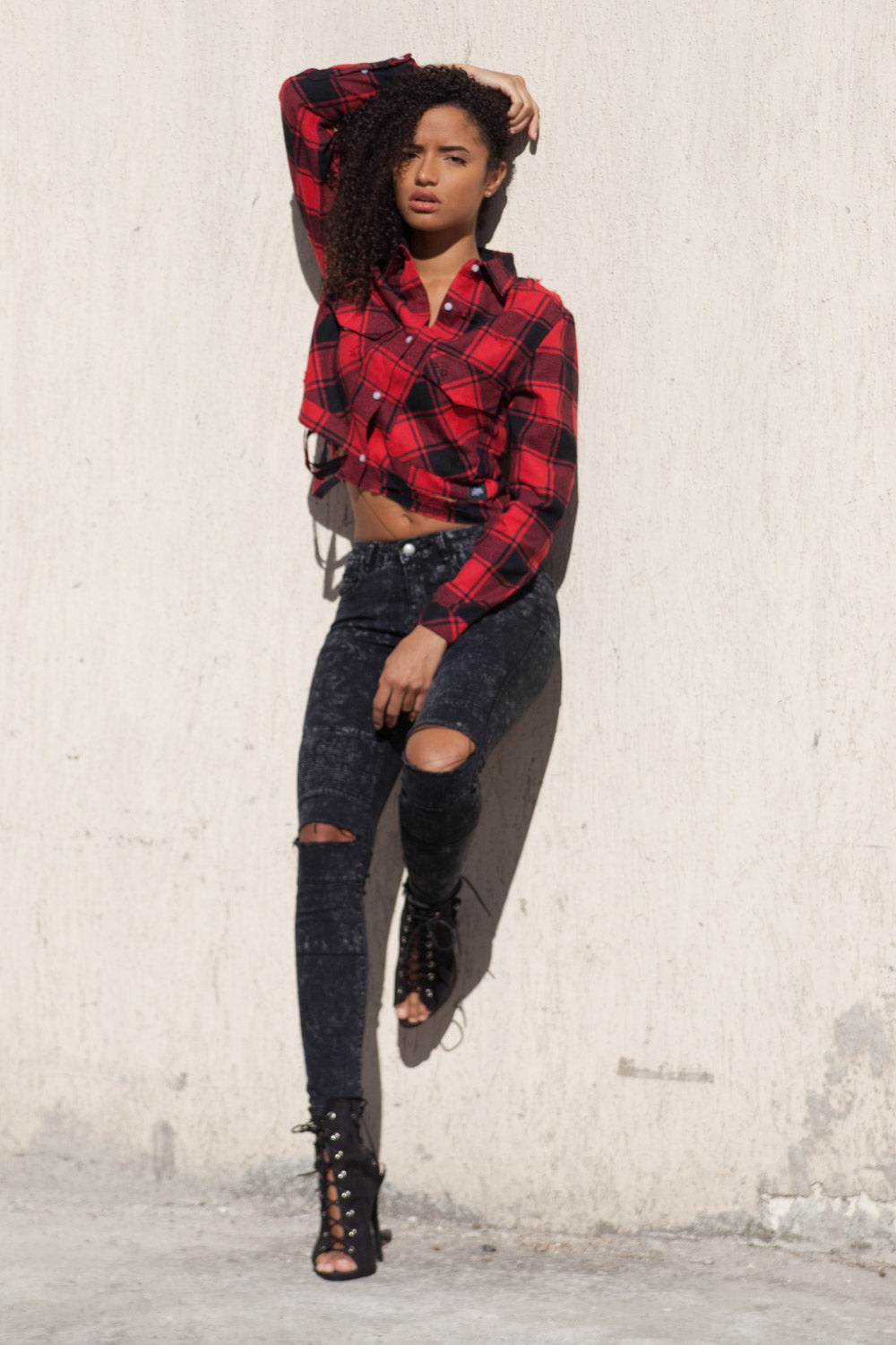 Sixth June - Chemise carreaux femme courte rouge W2320VSH