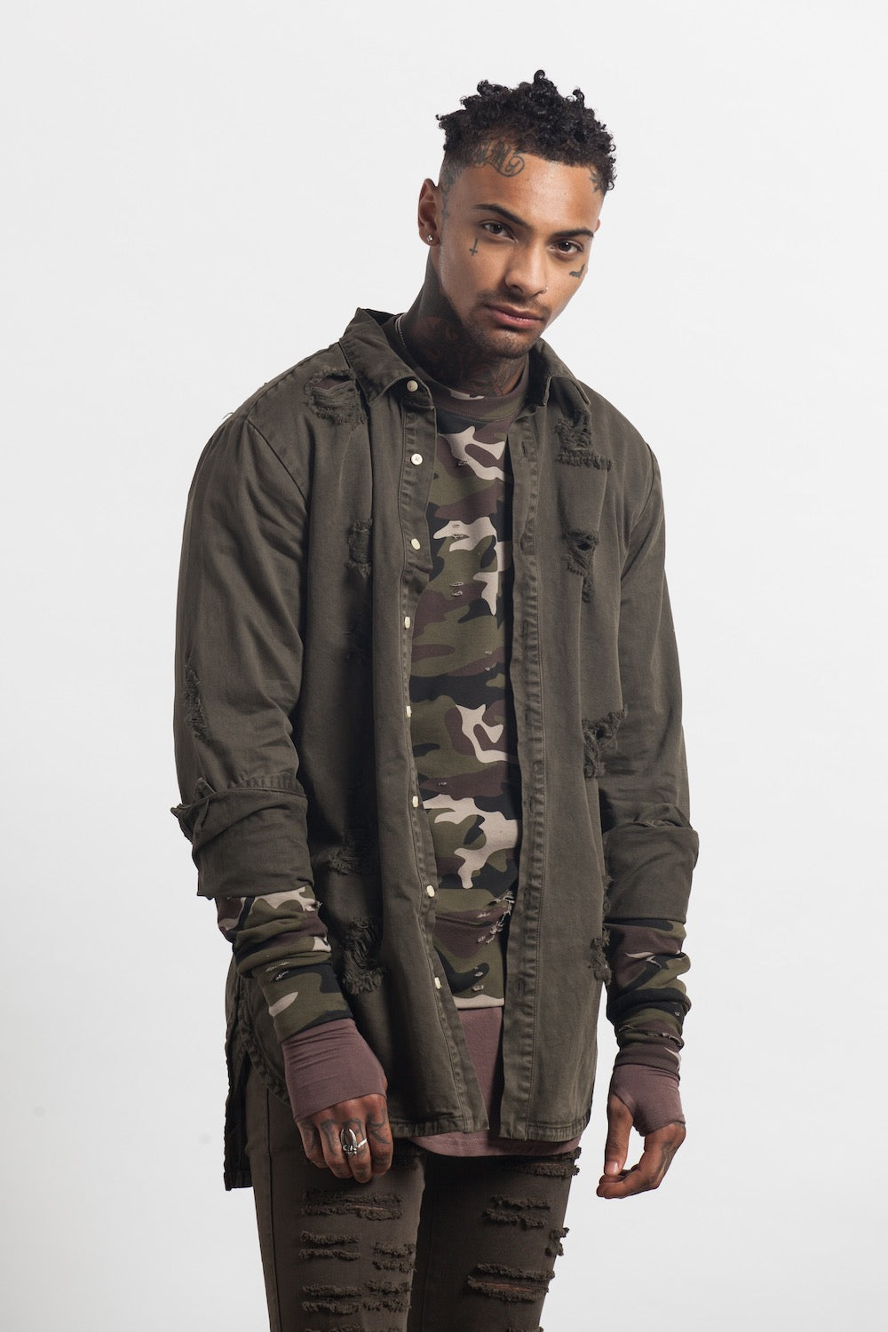 Sixth June - Chemise déchirée jean Sixth June kaki