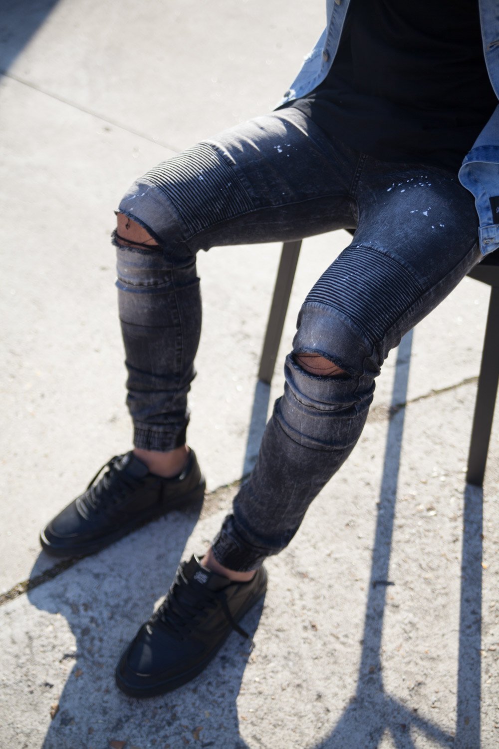 Jean biker tâché délavé noir M2257HDE