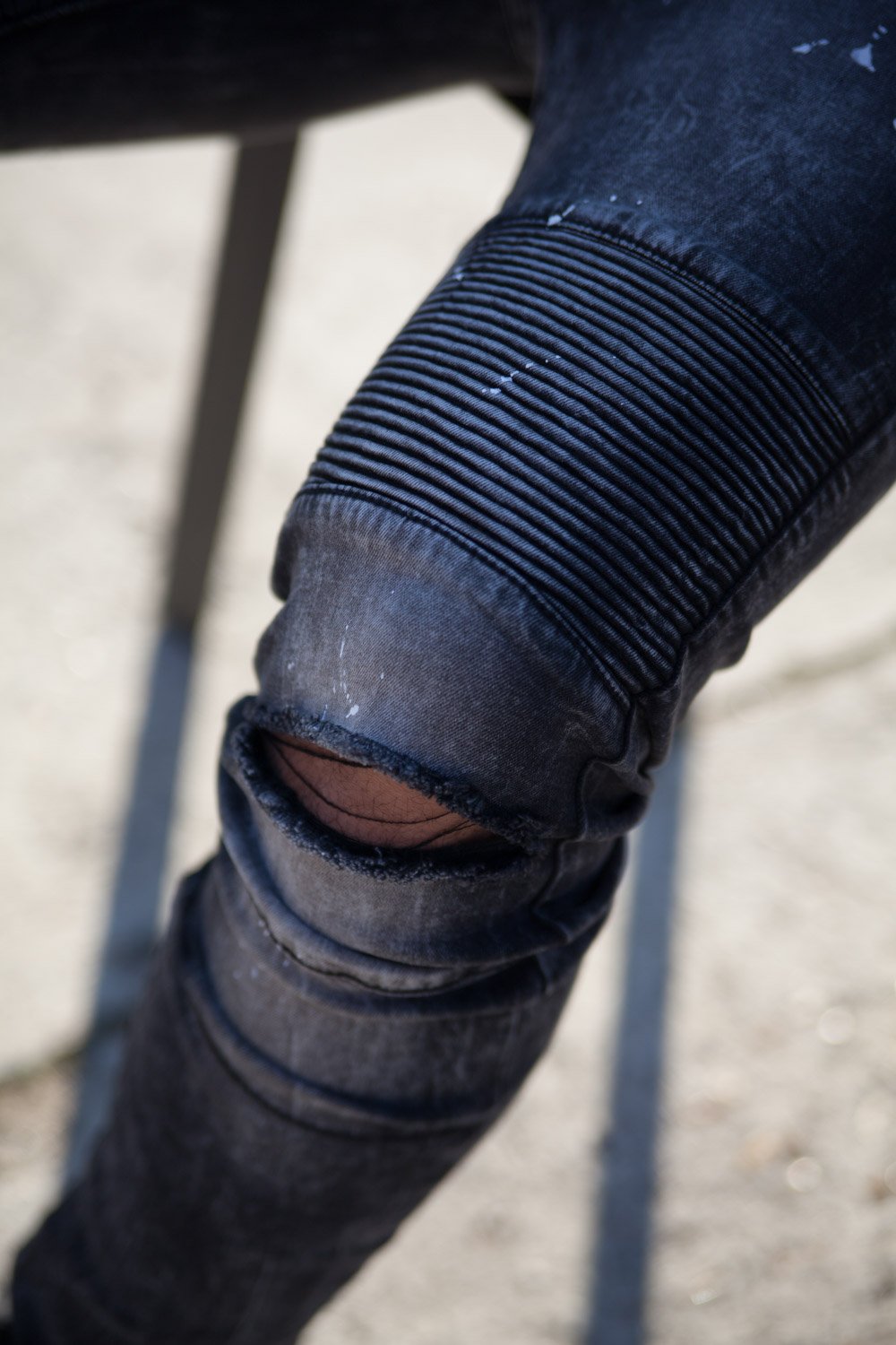 Jean biker tâché délavé noir M2257HDE