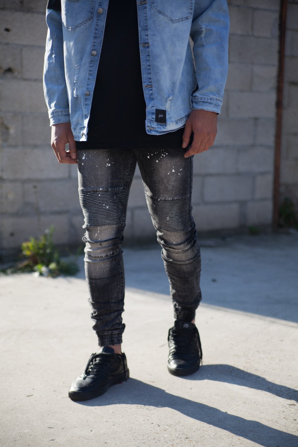 Jean biker tâché délavé noir M2257HDE