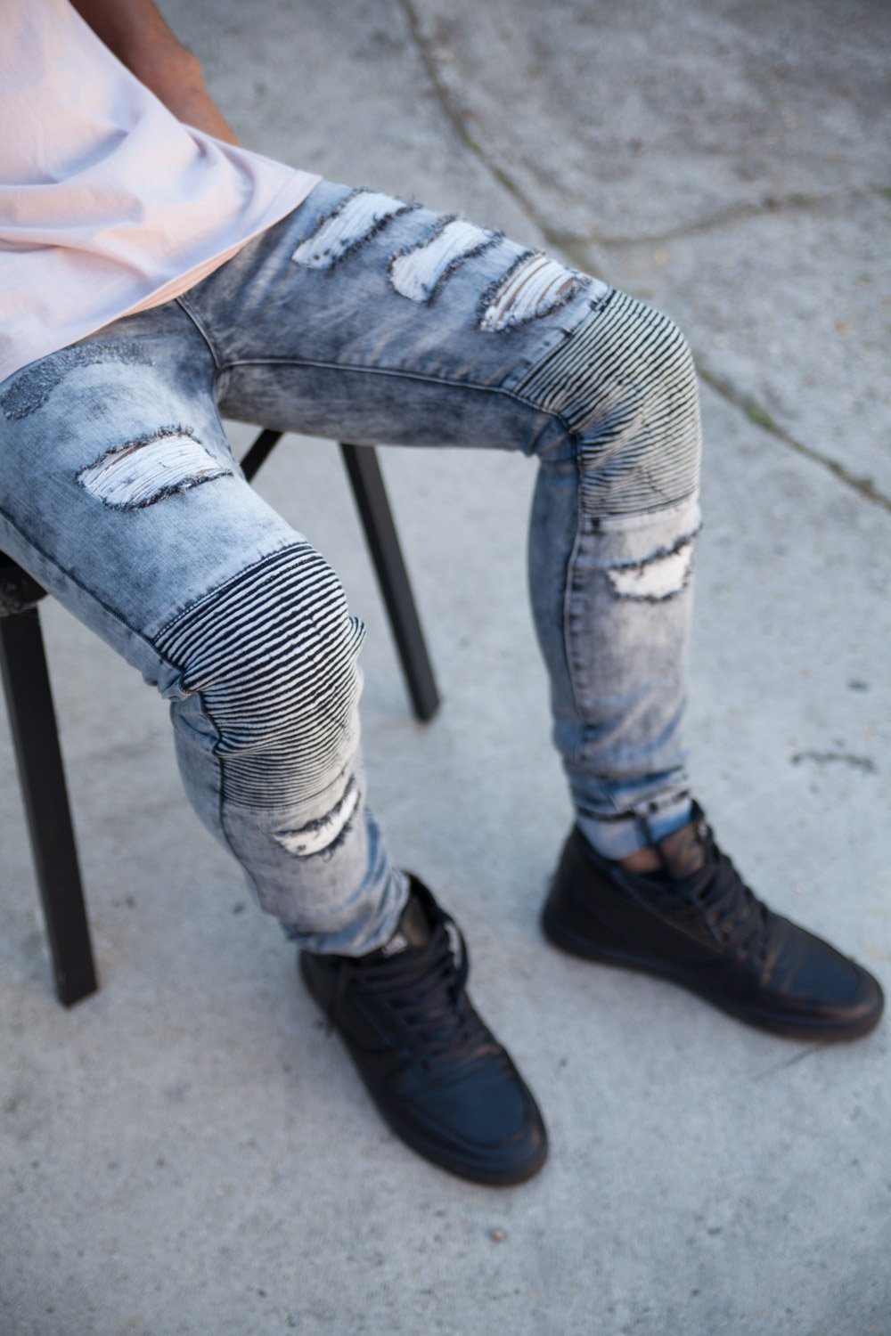 Jean biker destroy bleu gris M2301HDE