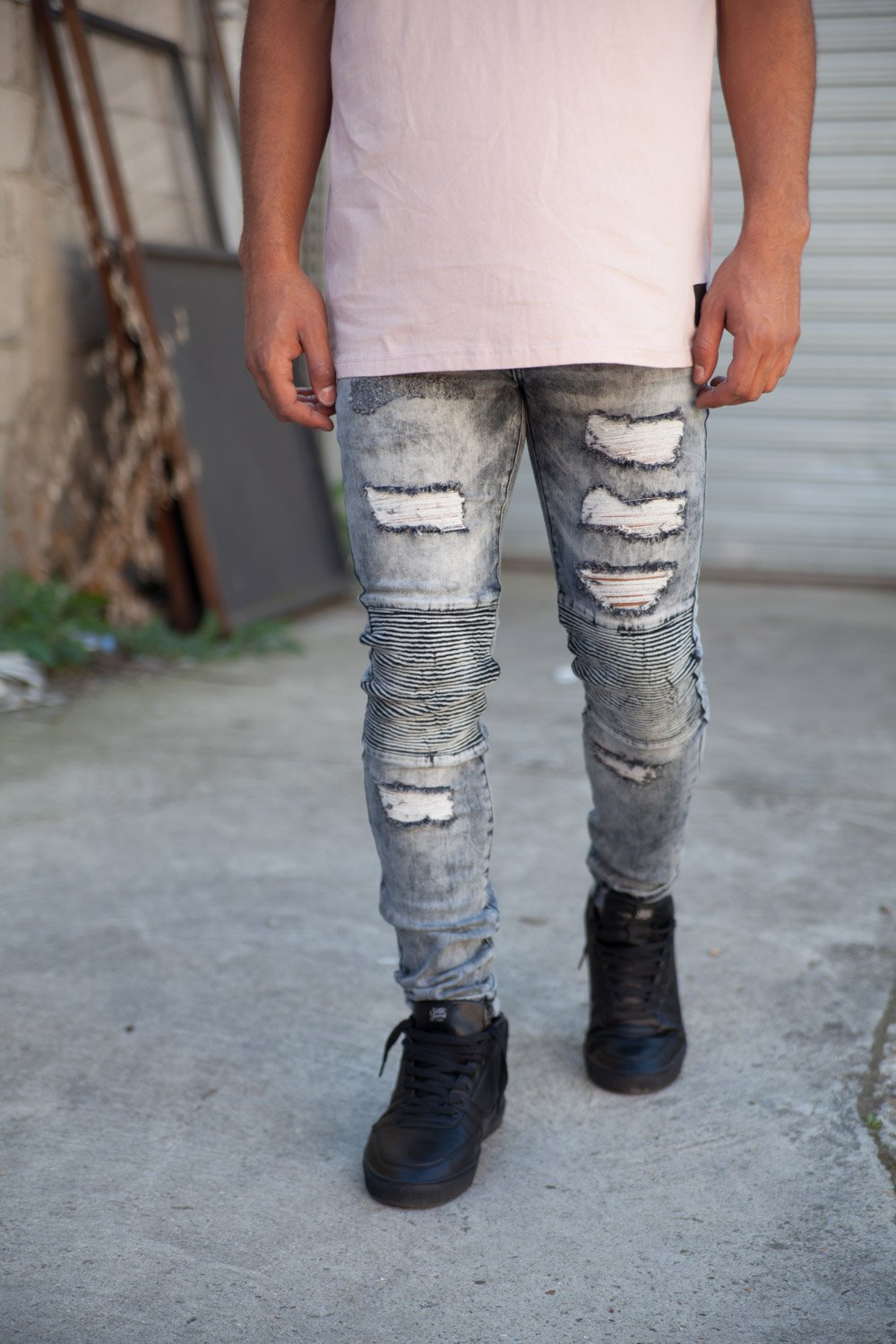 Jean biker destroy bleu gris M2301HDE