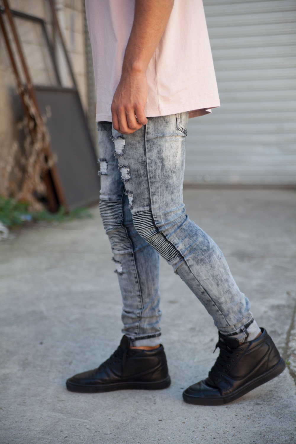 Jean biker destroy bleu gris M2301HDE