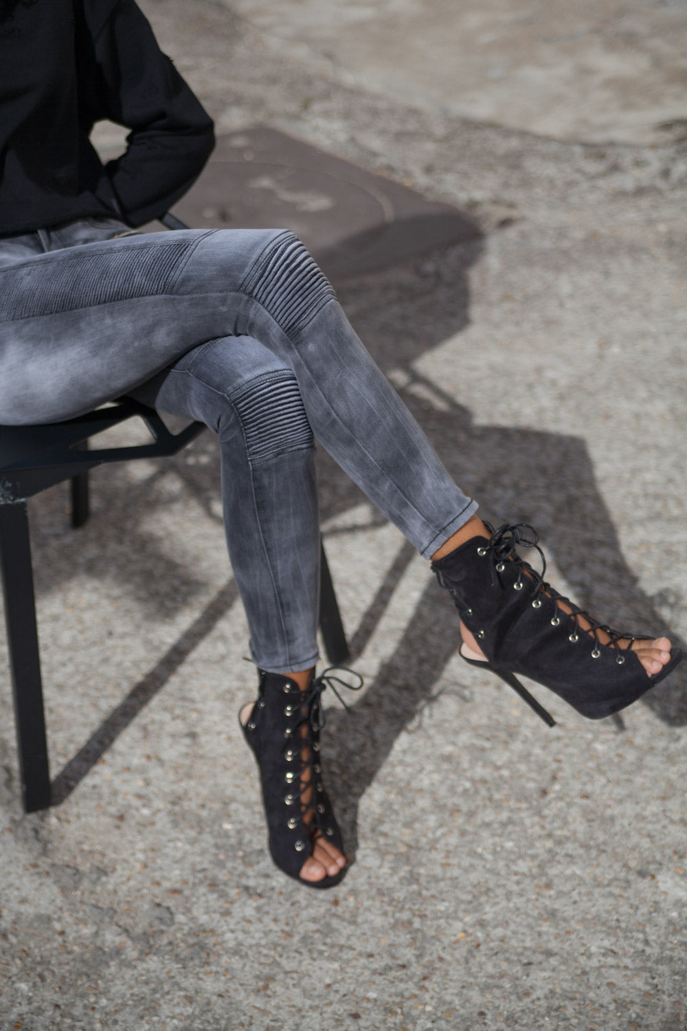 Sixth June - Jean biker Femme delavé gris W1965HDE