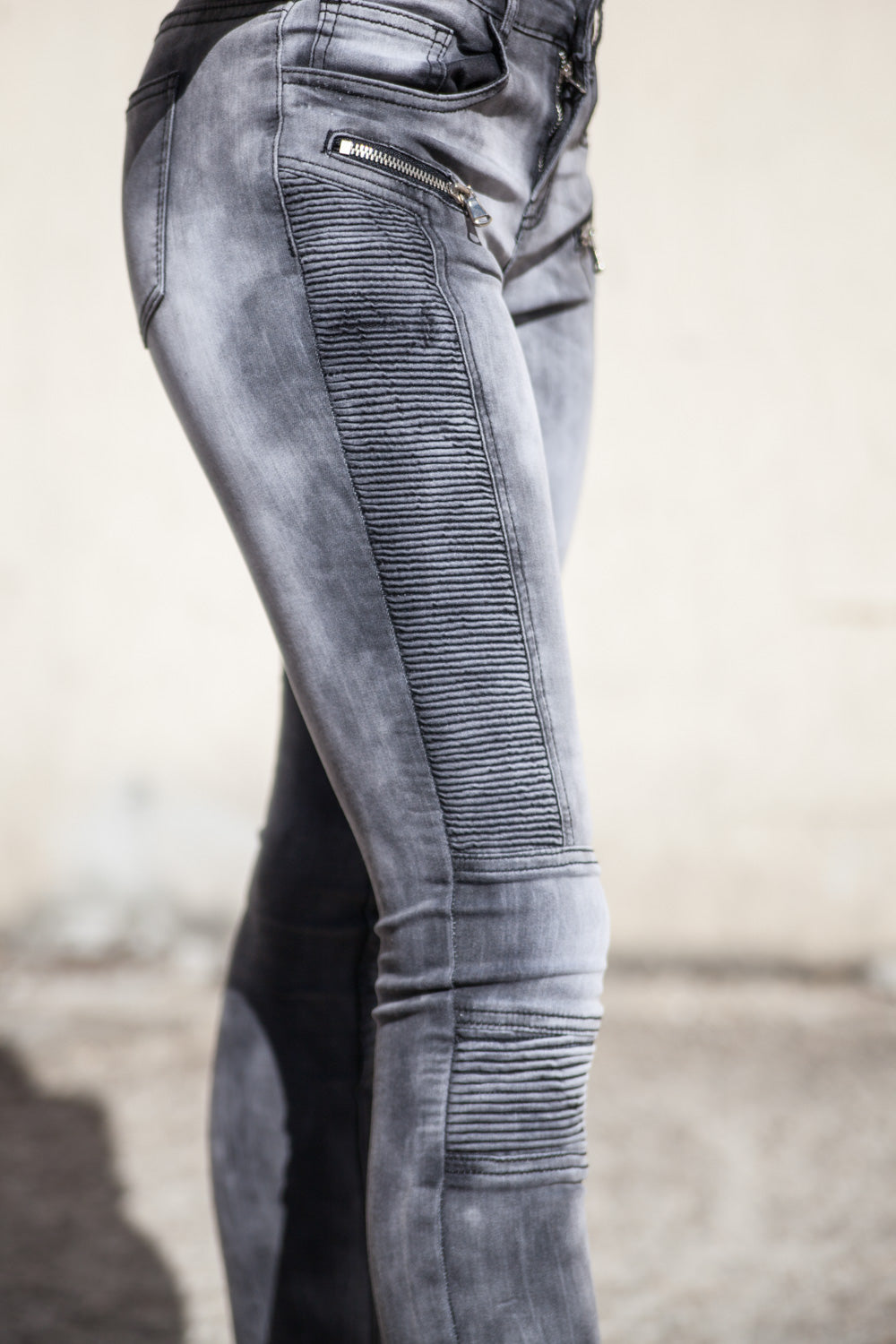 Sixth June - Jean biker Femme delavé gris W1965HDE