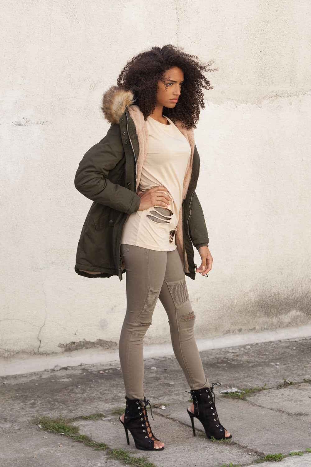 Sixth June - Jean biker Femme destroy taupe W2338HDE