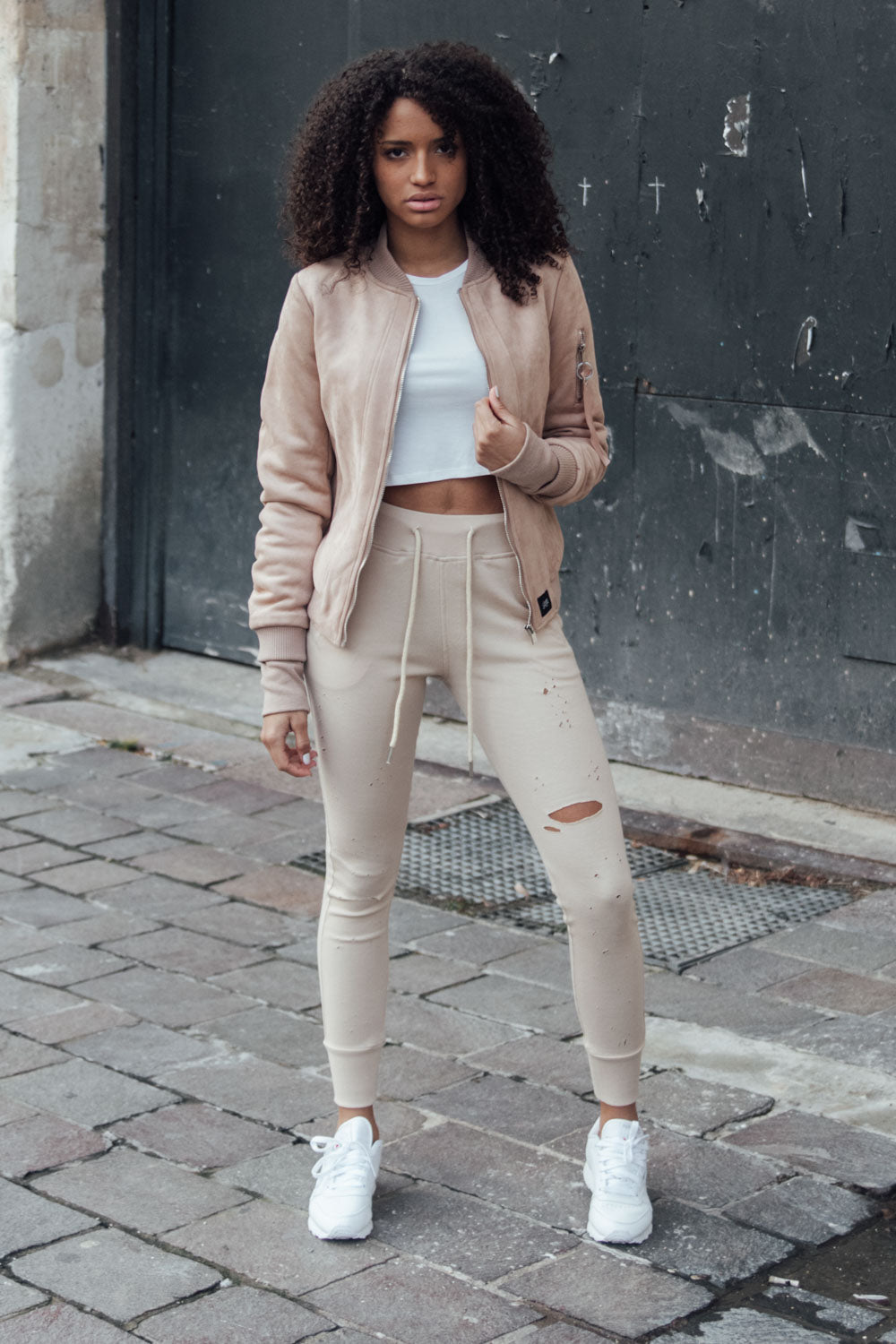 Sixth June - Jogging biker Femme destroy beige W2336CPA