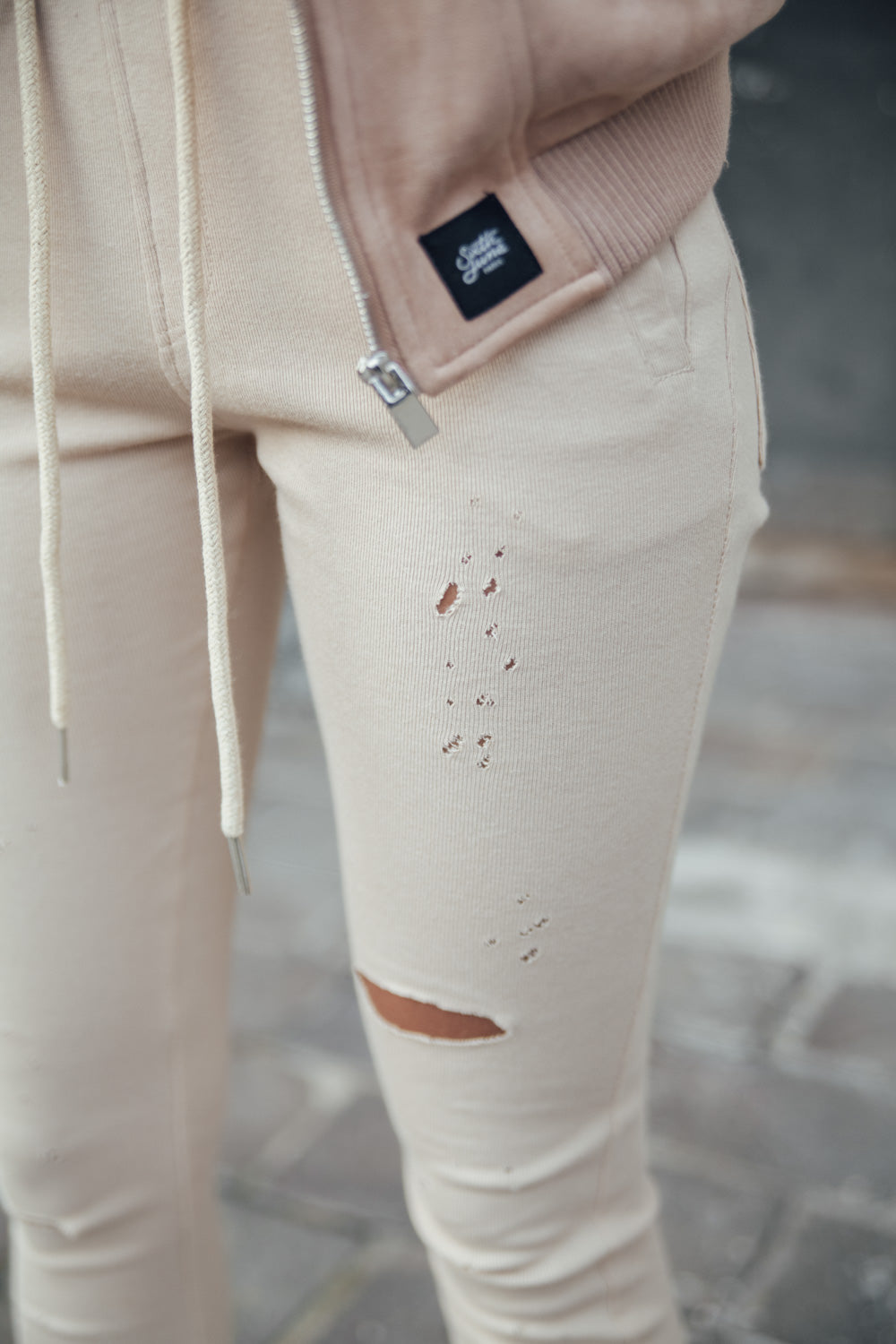 Sixth June - Jogging biker Femme destroy beige W2336CPA