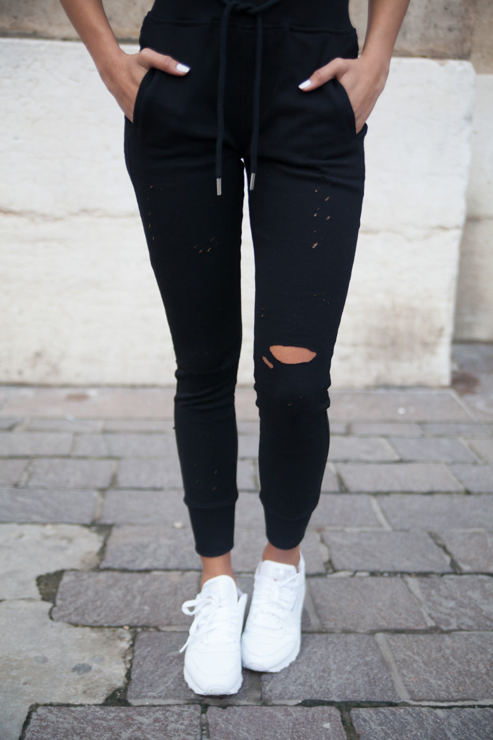 Sixth June - Jogging biker Femme destroy noir W2336CPA