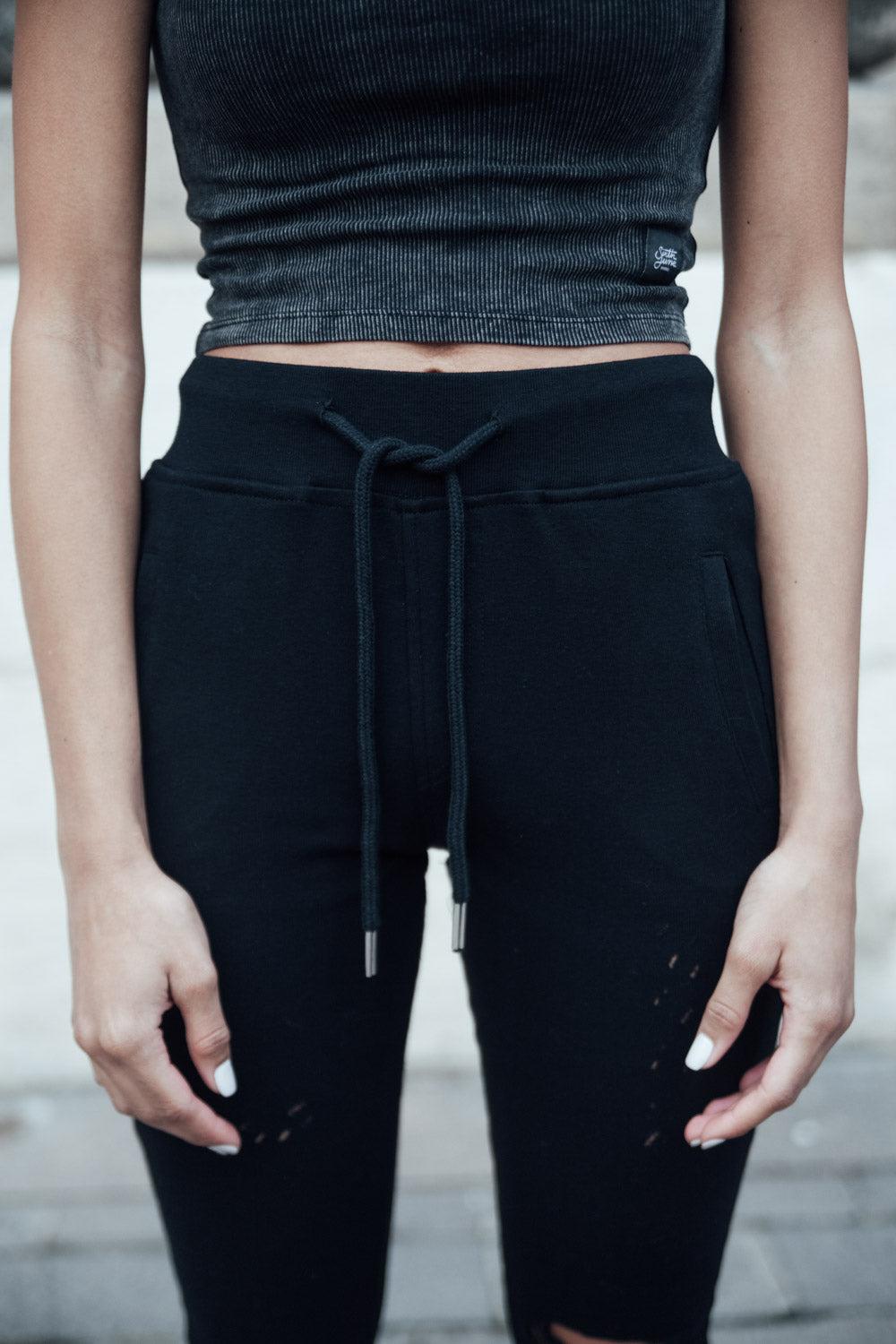 Sixth June - Jogging biker Femme destroy noir W2336CPA