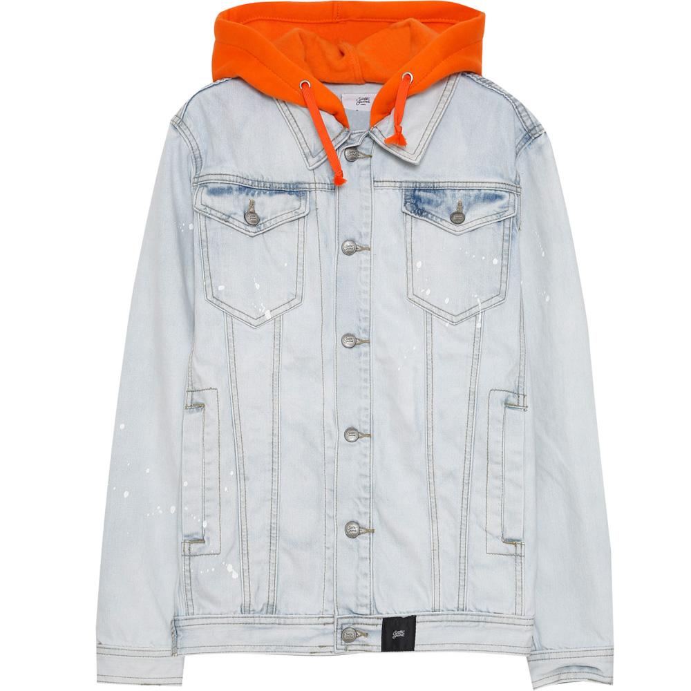 denim jacket with jersey hood