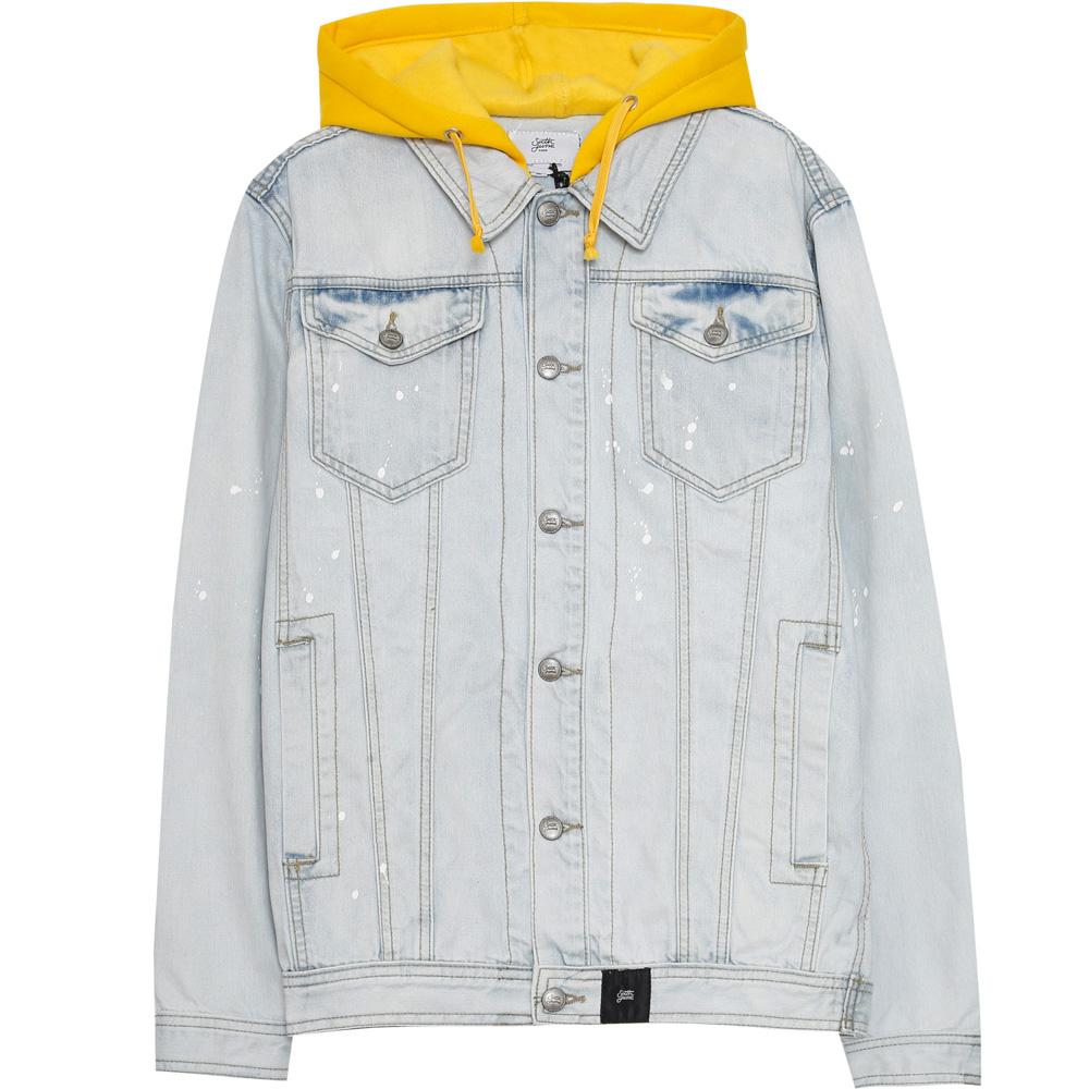 denim jacket with jersey hood