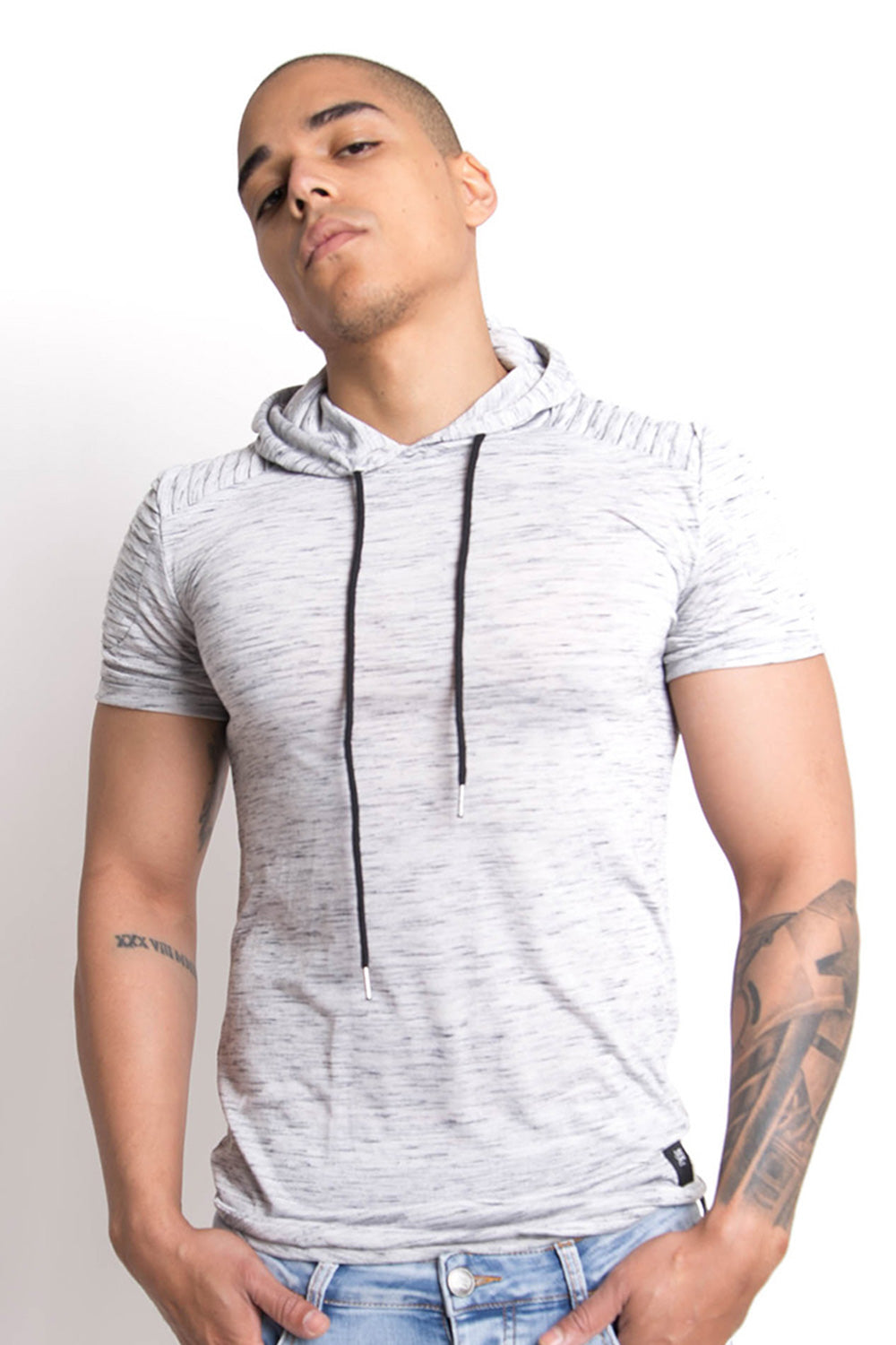 Sixth June - T-shirt chiné biker capuche gris