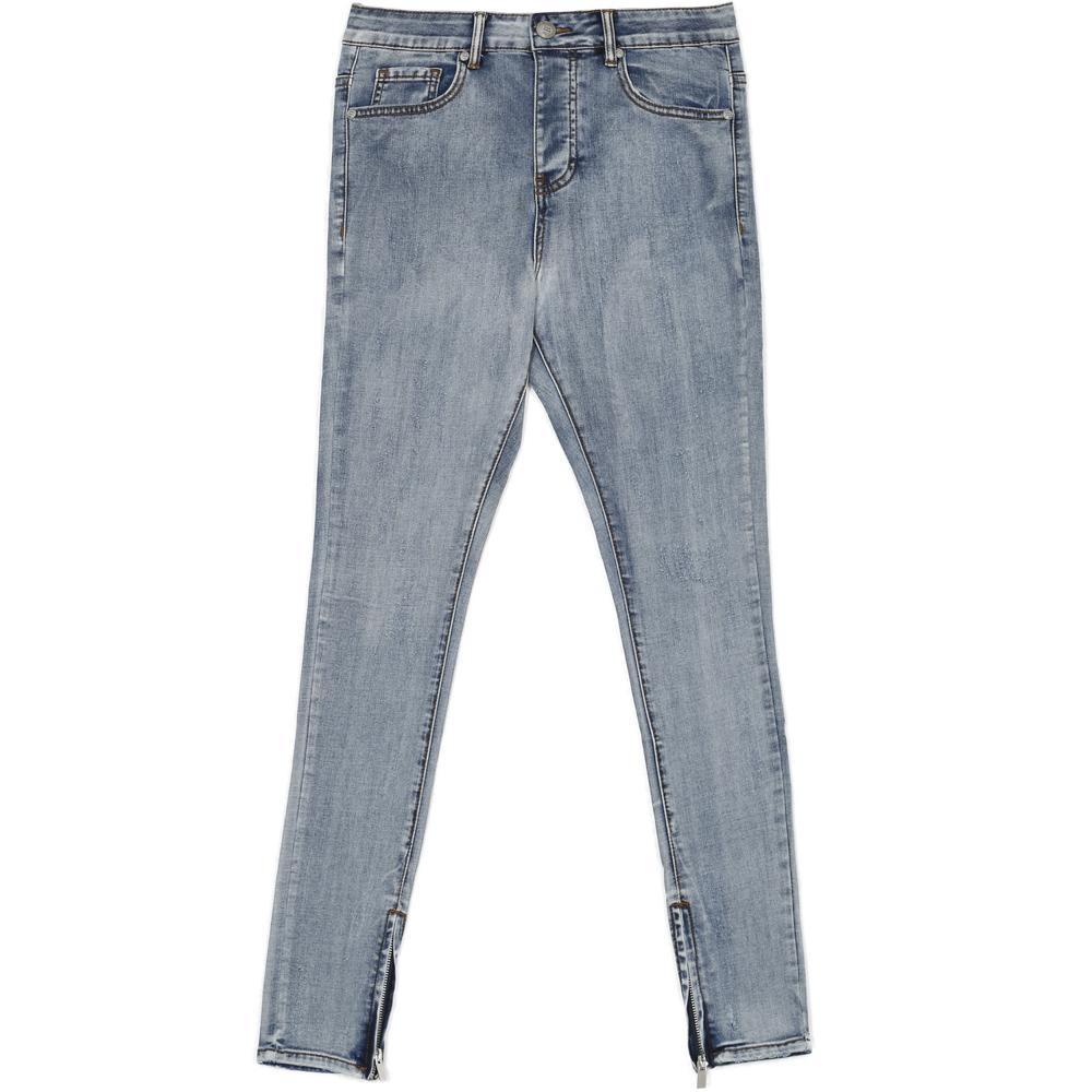 denim with zip and light destr