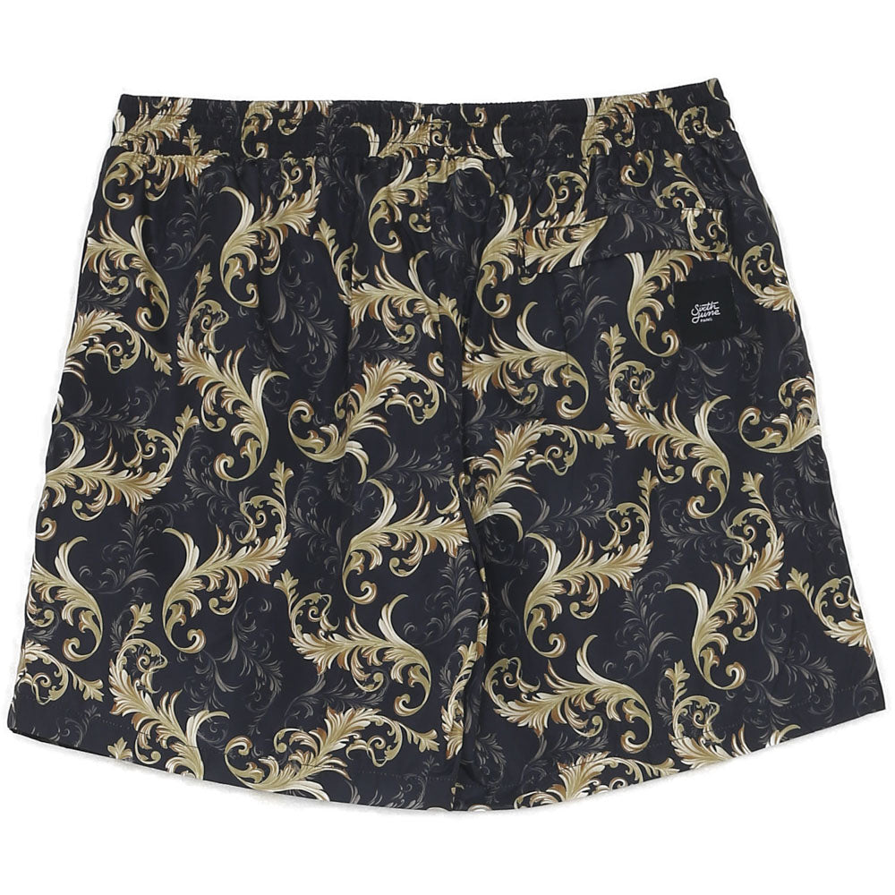 Sixth June - Short de bain imprimé baroque or gris noir