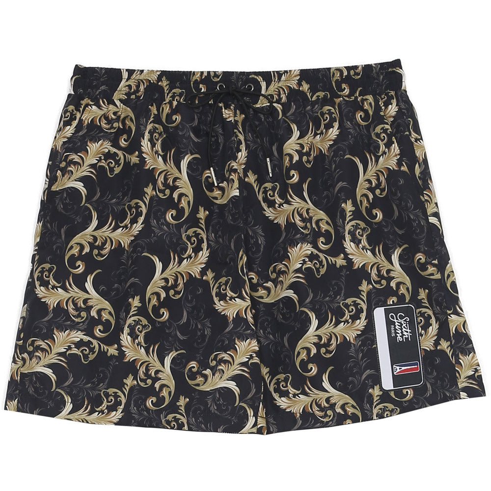 Sixth June - Short de bain imprimé baroque or gris noir