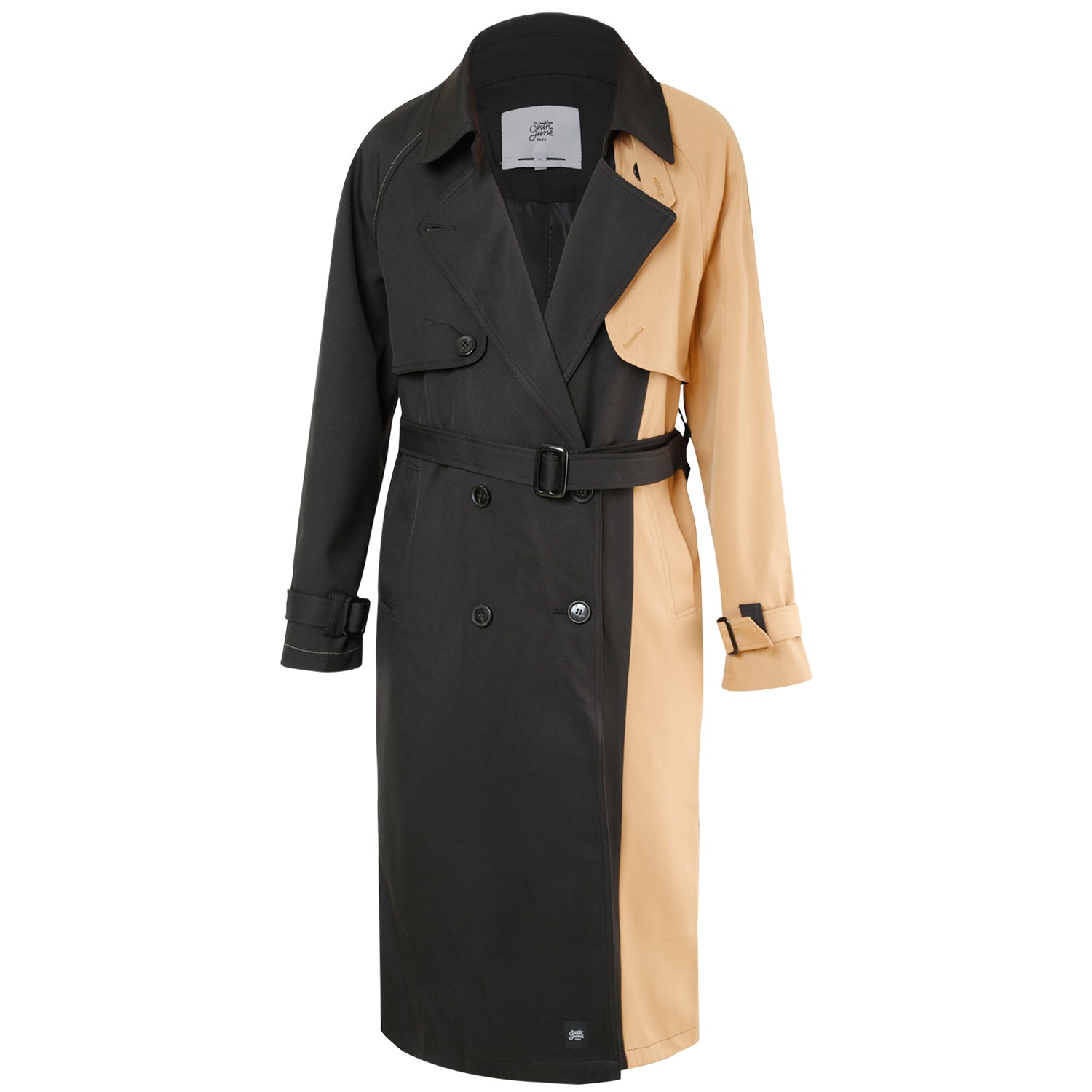 Sixth June - Trench bicolore ceinturé Noir