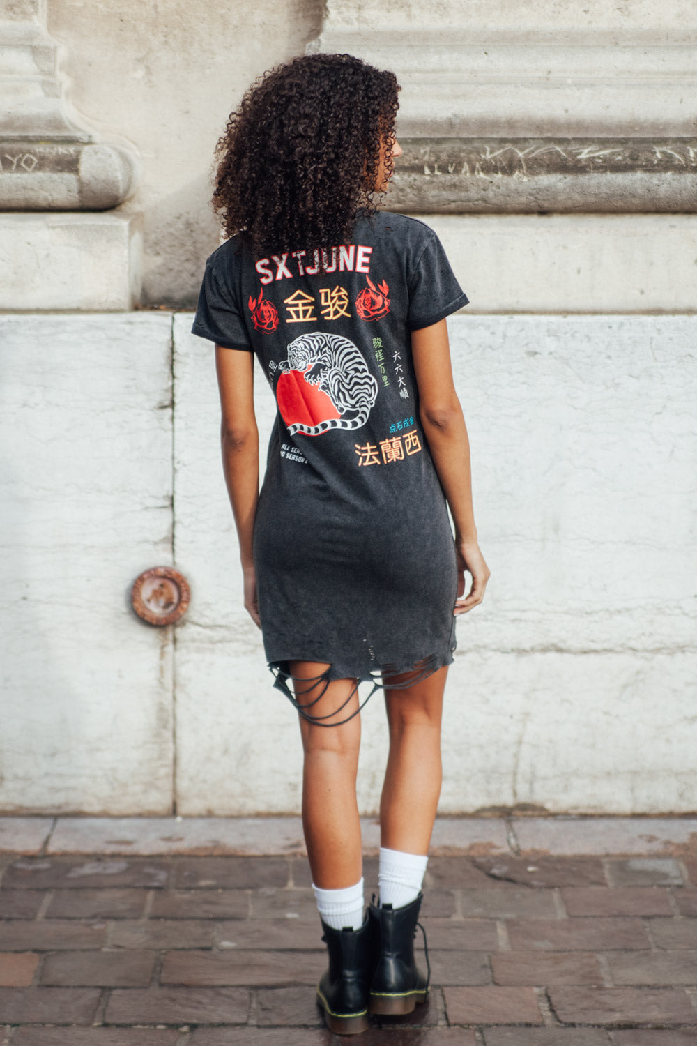 Sixth June - Robe imprimés chinois Femme noir destroy W2358VDR