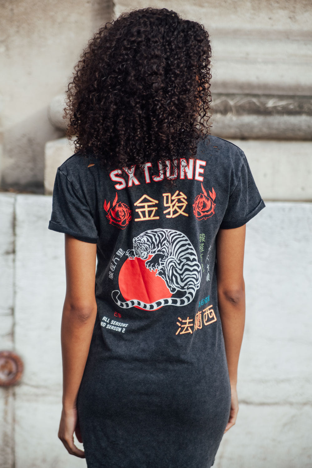 Sixth June - Robe imprimés chinois Femme noir destroy W2358VDR