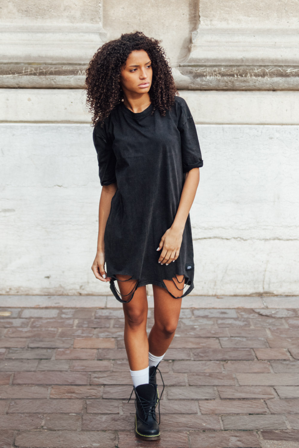 Sixth June - Robe t-shirt déchirée noire W2371VDR